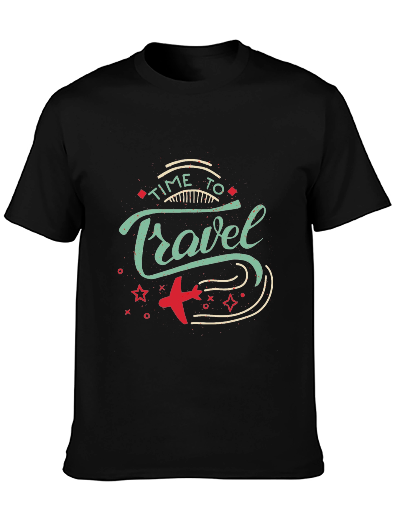 Time to Travel Graphic Print Black T-Shirt