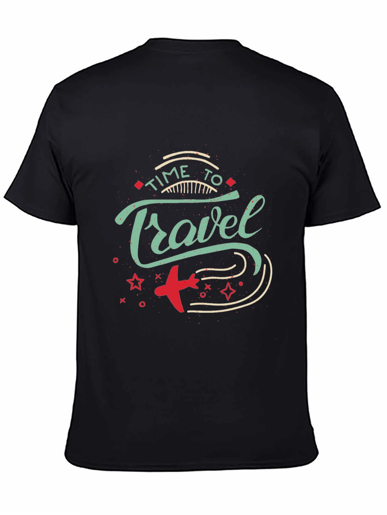 Time to Travel Graphic Print Black T-Shirt