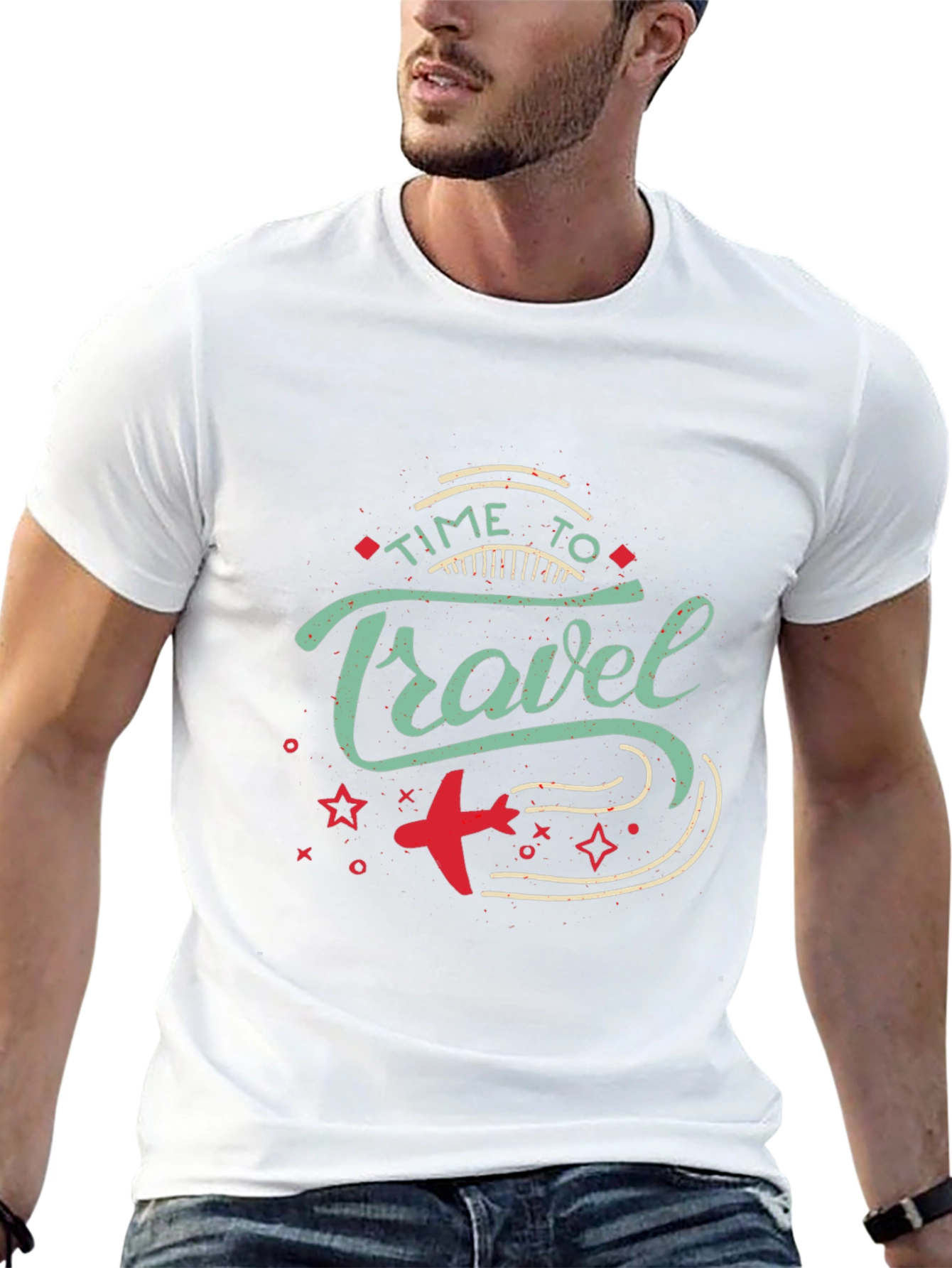 Time to Travel Graphic Print Black T-Shirt