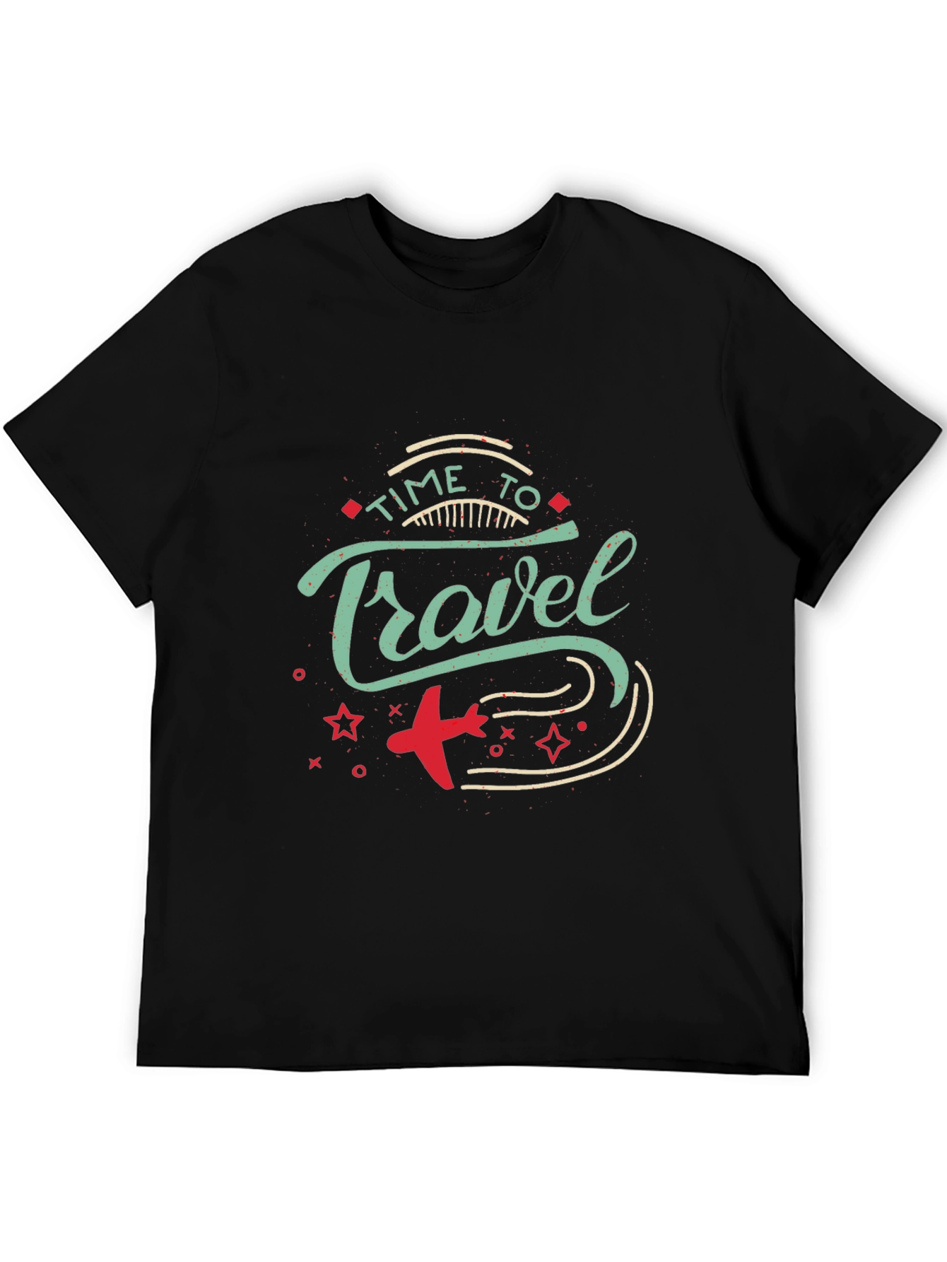 Time to Travel Graphic Print Black T-Shirt