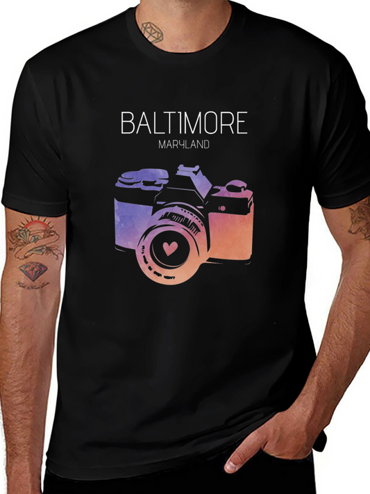 Baltimore Maryland Camera Graphic Tee - Black