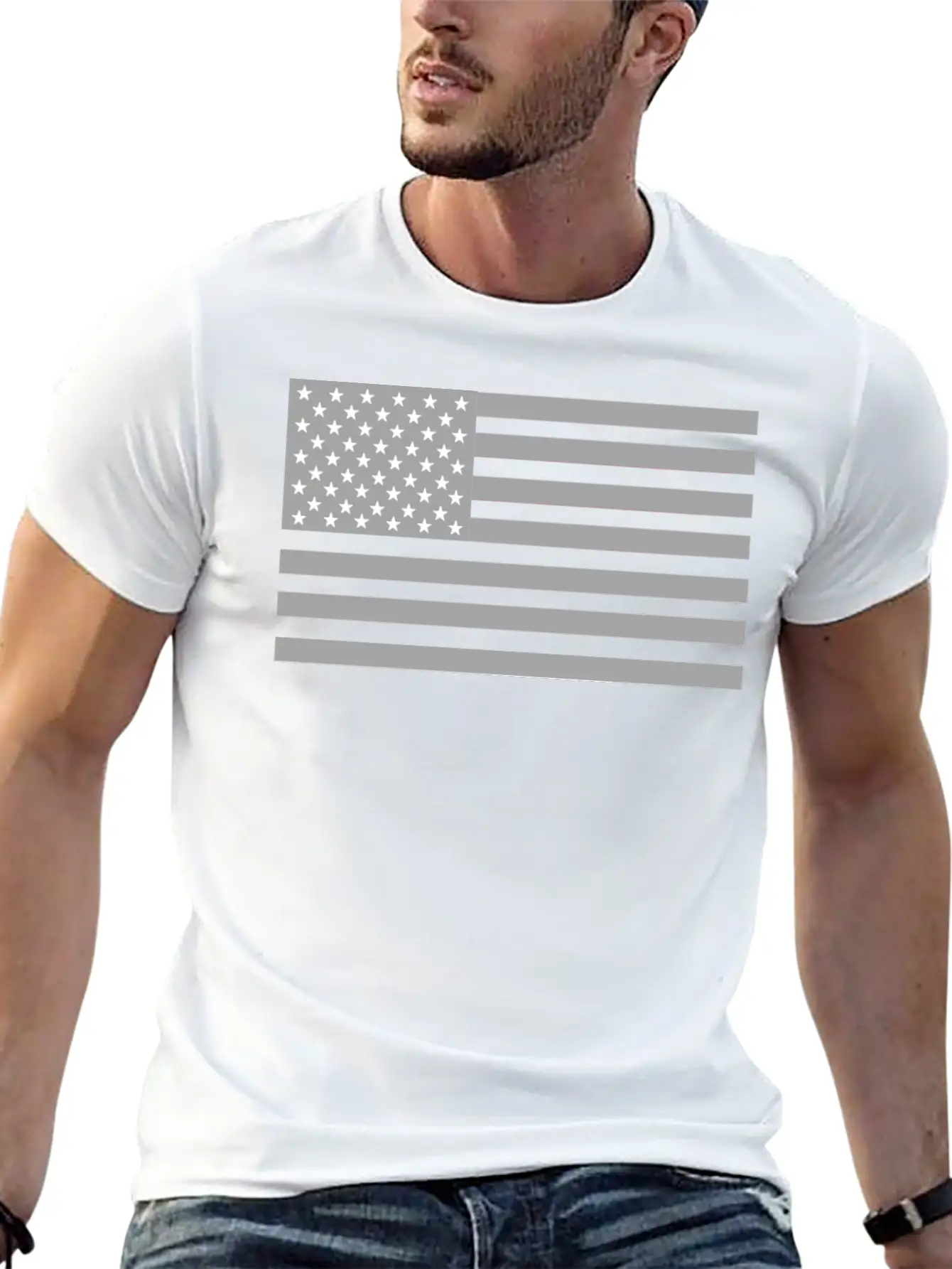US Flag Grey Unisex Casual T-Shirt – Clean Design For Daily Comfort