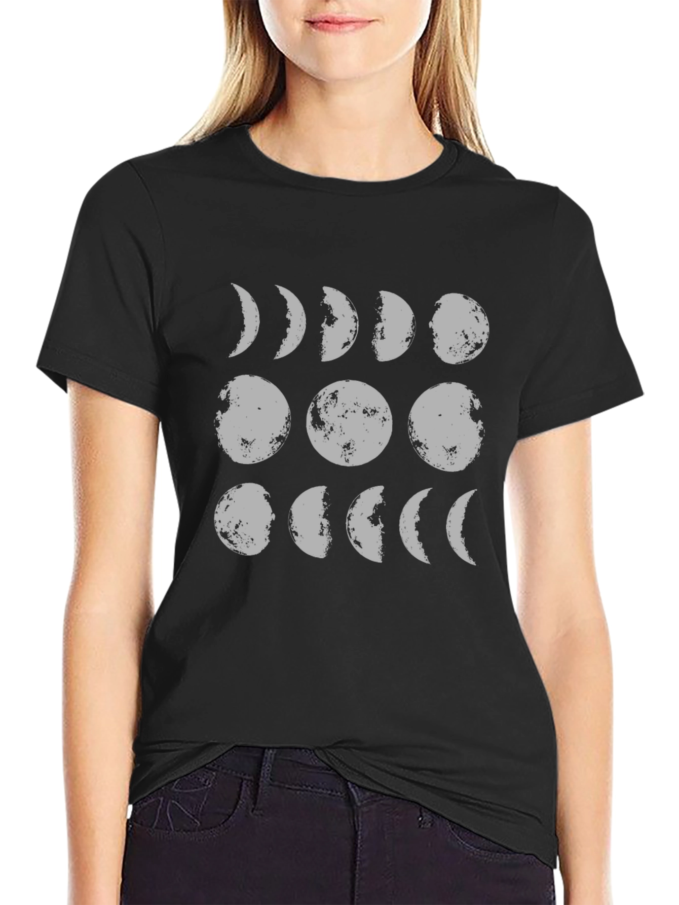 Moon Phases Graphic Tee - Black Cotton T-Shirt