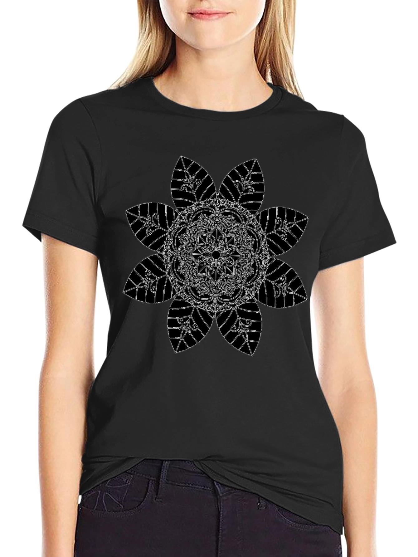 Floral Mandala Graphic Black Tee