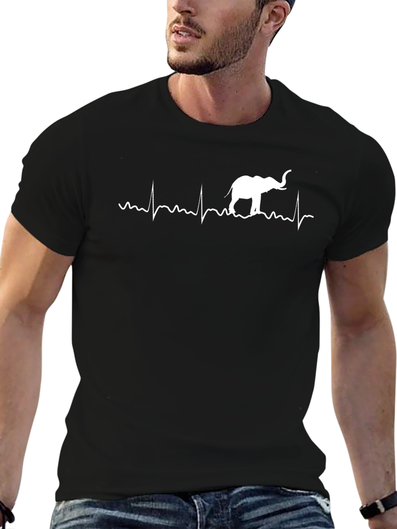Elephant Heartbeat Graphic Tee - Black Cotton T-Shirt