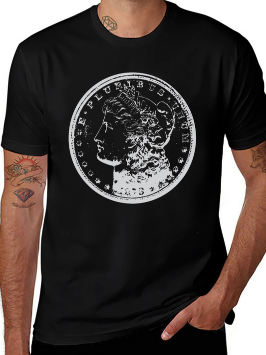 Black T-Shirt with Vintage Coin Print