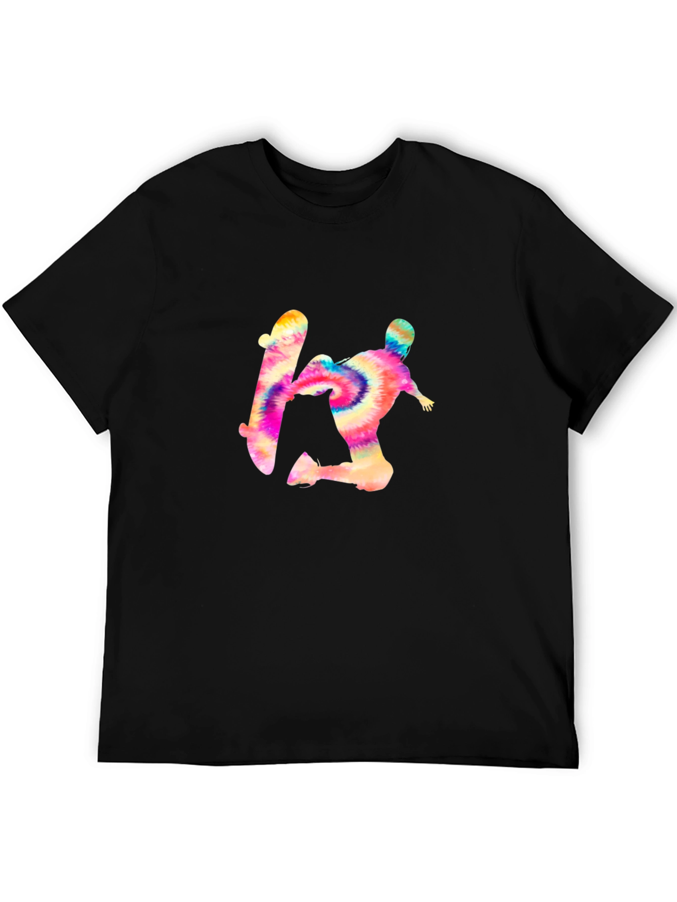 Tie-Dye Skateboarder Graphic Black Tee