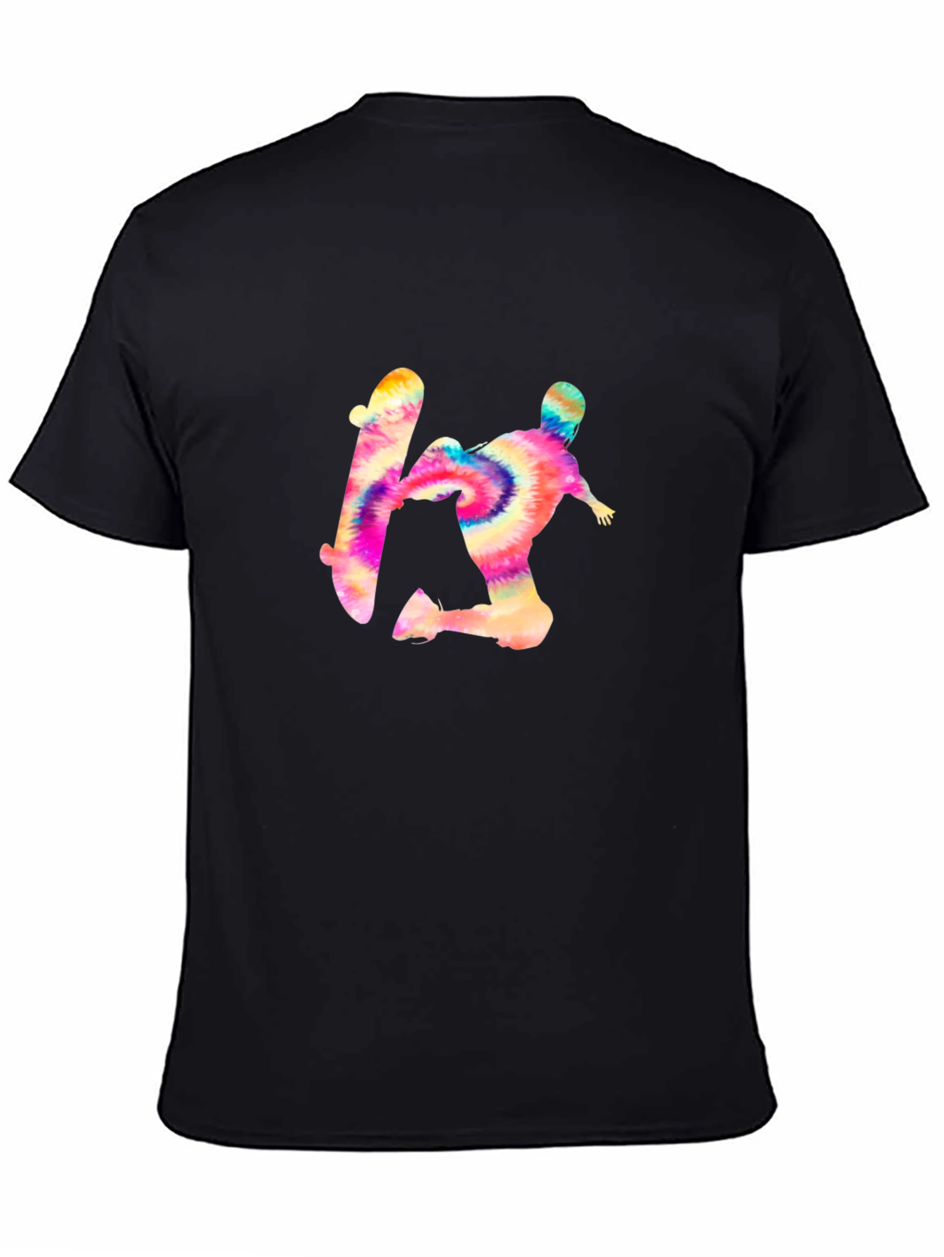 Tie-Dye Skateboarder Graphic Black Tee