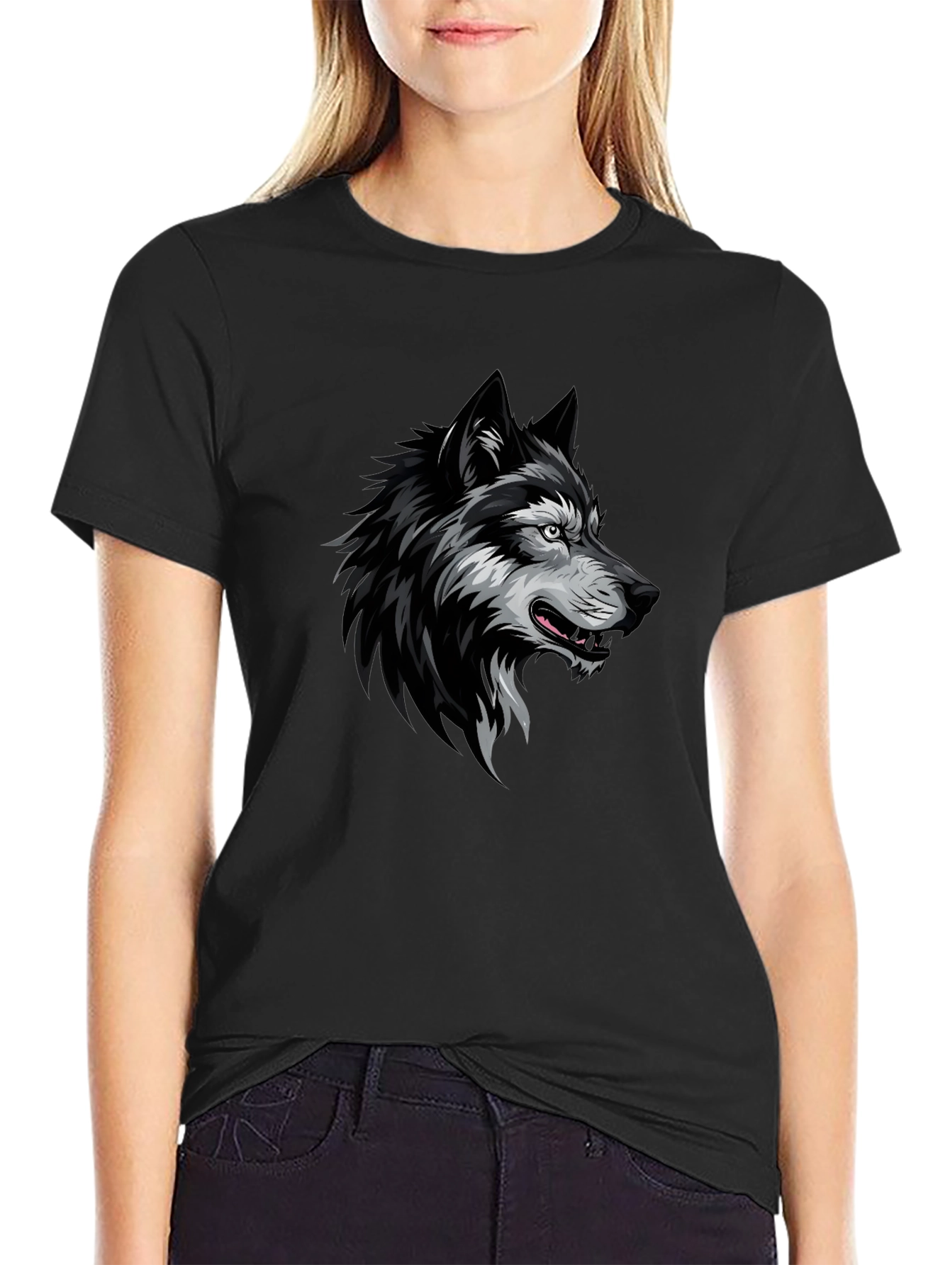 Mens Black Wolf Graphic T-Shirt