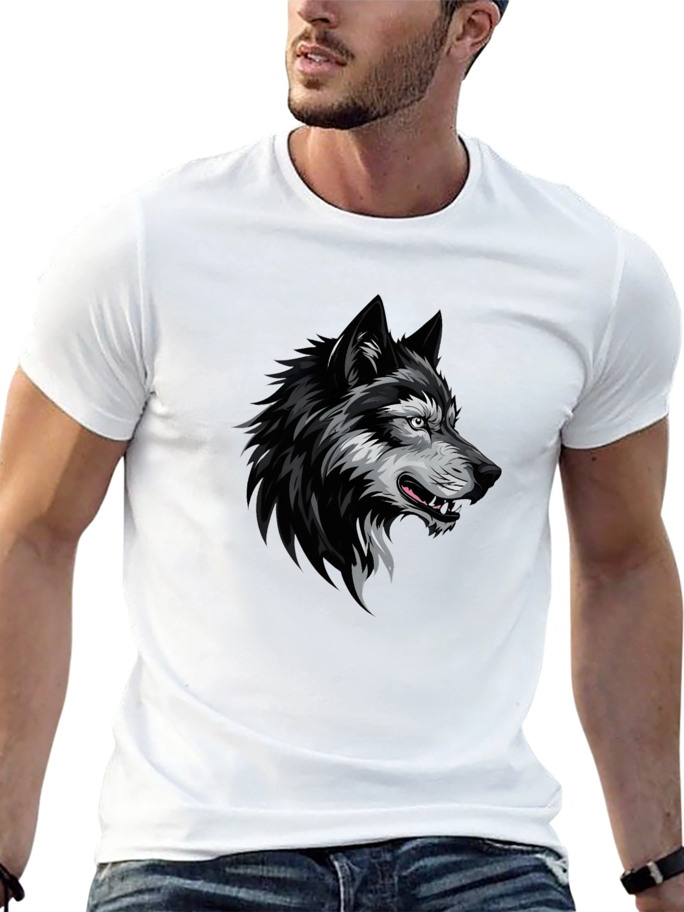 Mens Black Wolf Graphic T-Shirt