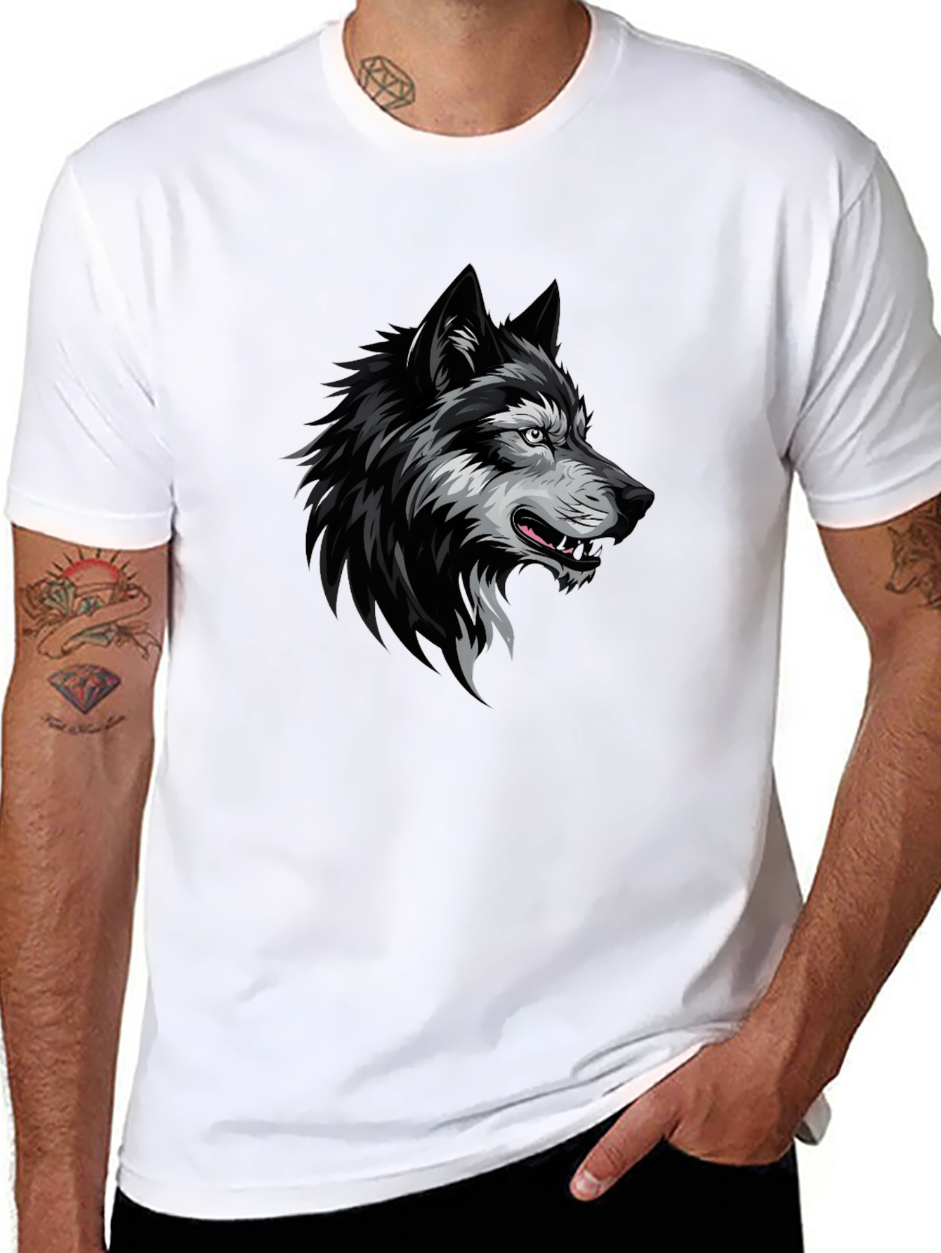 Mens Black Wolf Graphic T-Shirt