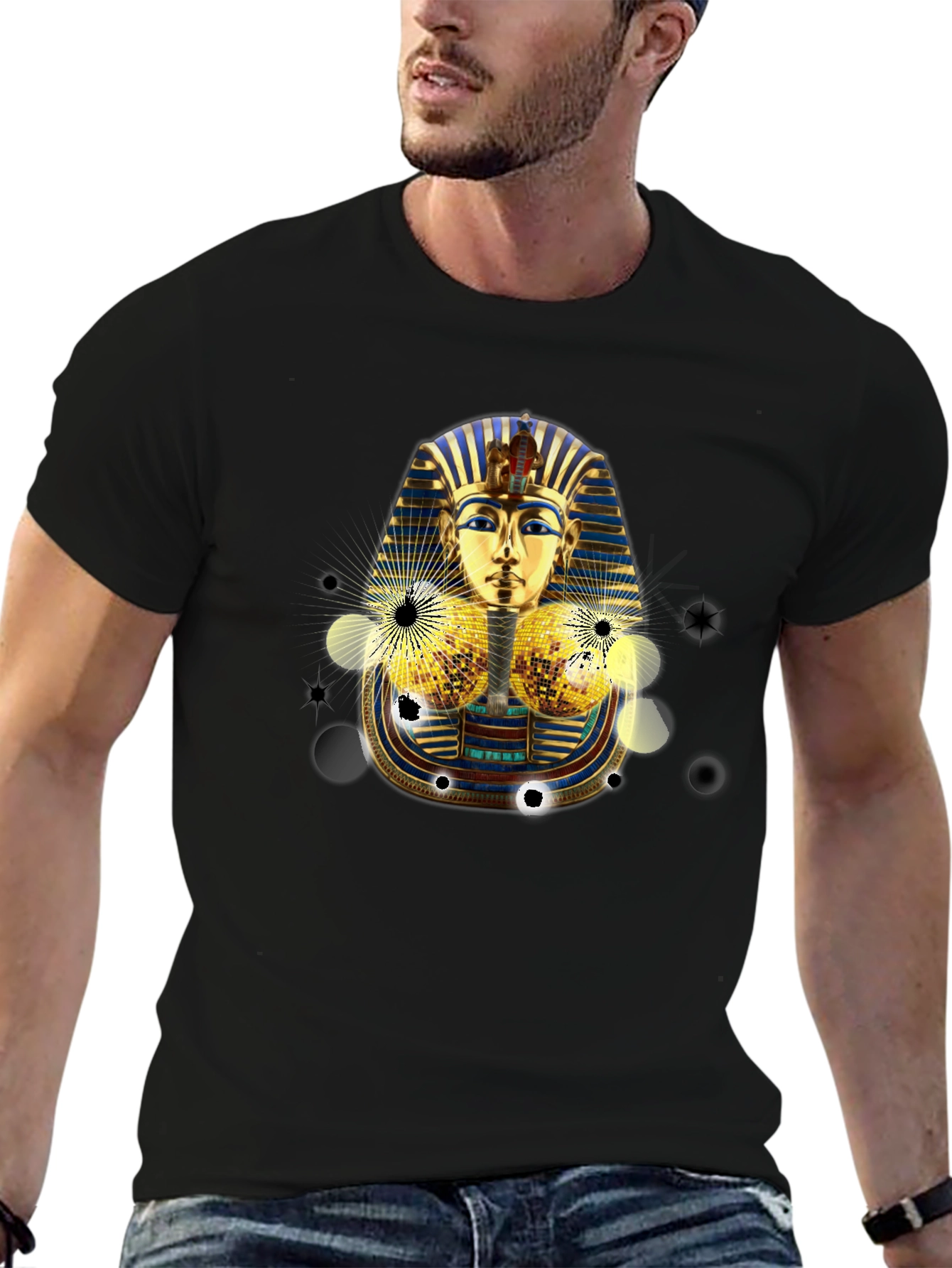 Tutankhamun Graphic Tee - Black Egyptian Pharaoh Design
