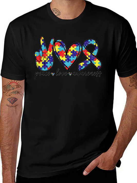 Peace Love Awareness Autism Puzzle T-Shirt