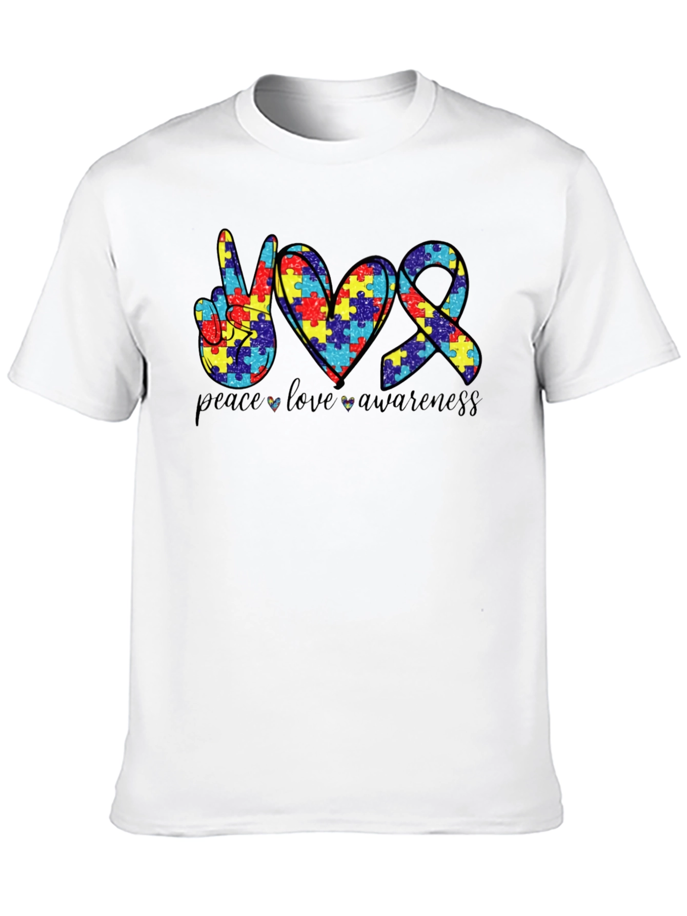 Peace Love Awareness Autism Puzzle T-Shirt