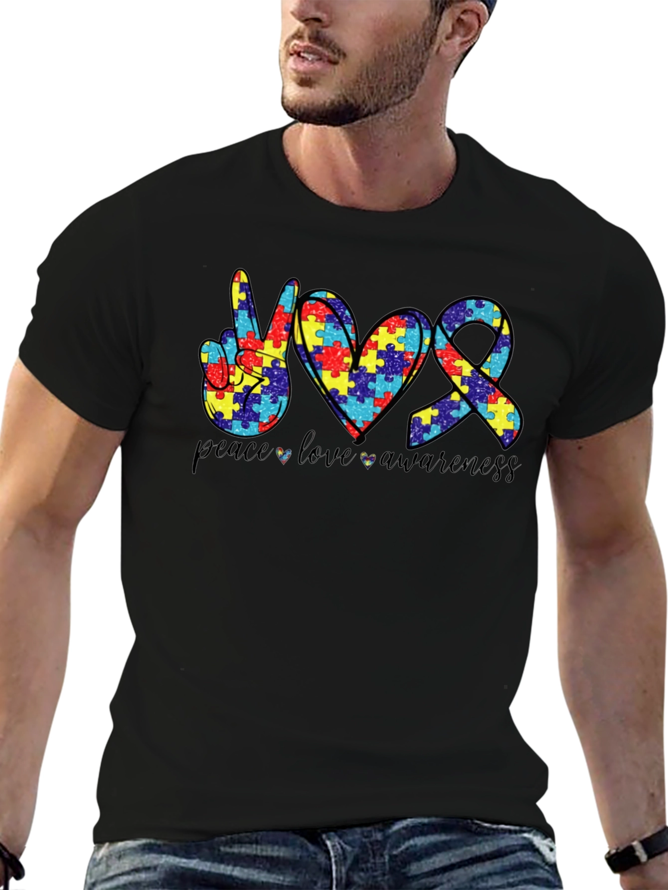 Peace Love Awareness Autism Puzzle T-Shirt