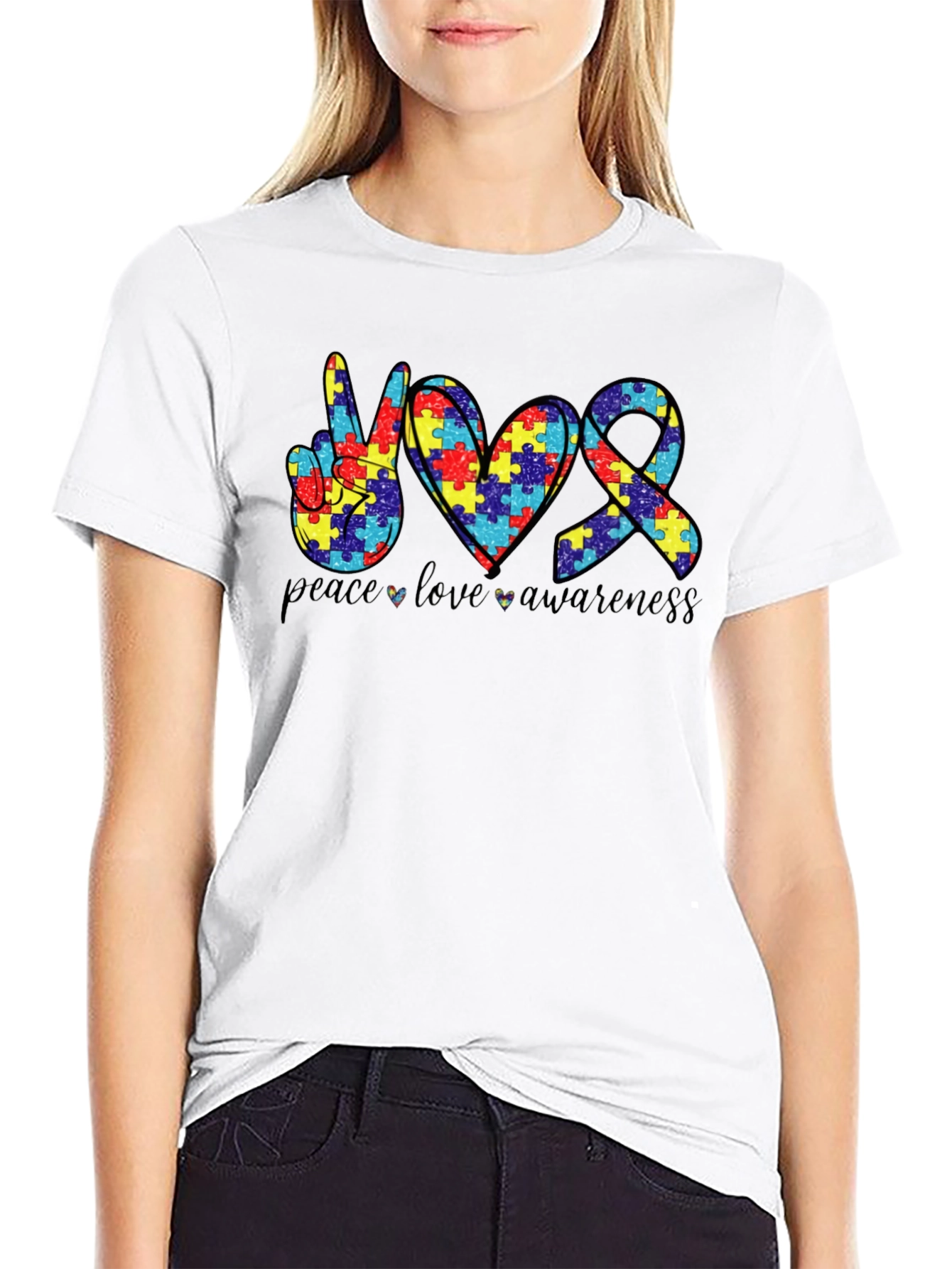 Peace Love Awareness Autism Puzzle T-Shirt