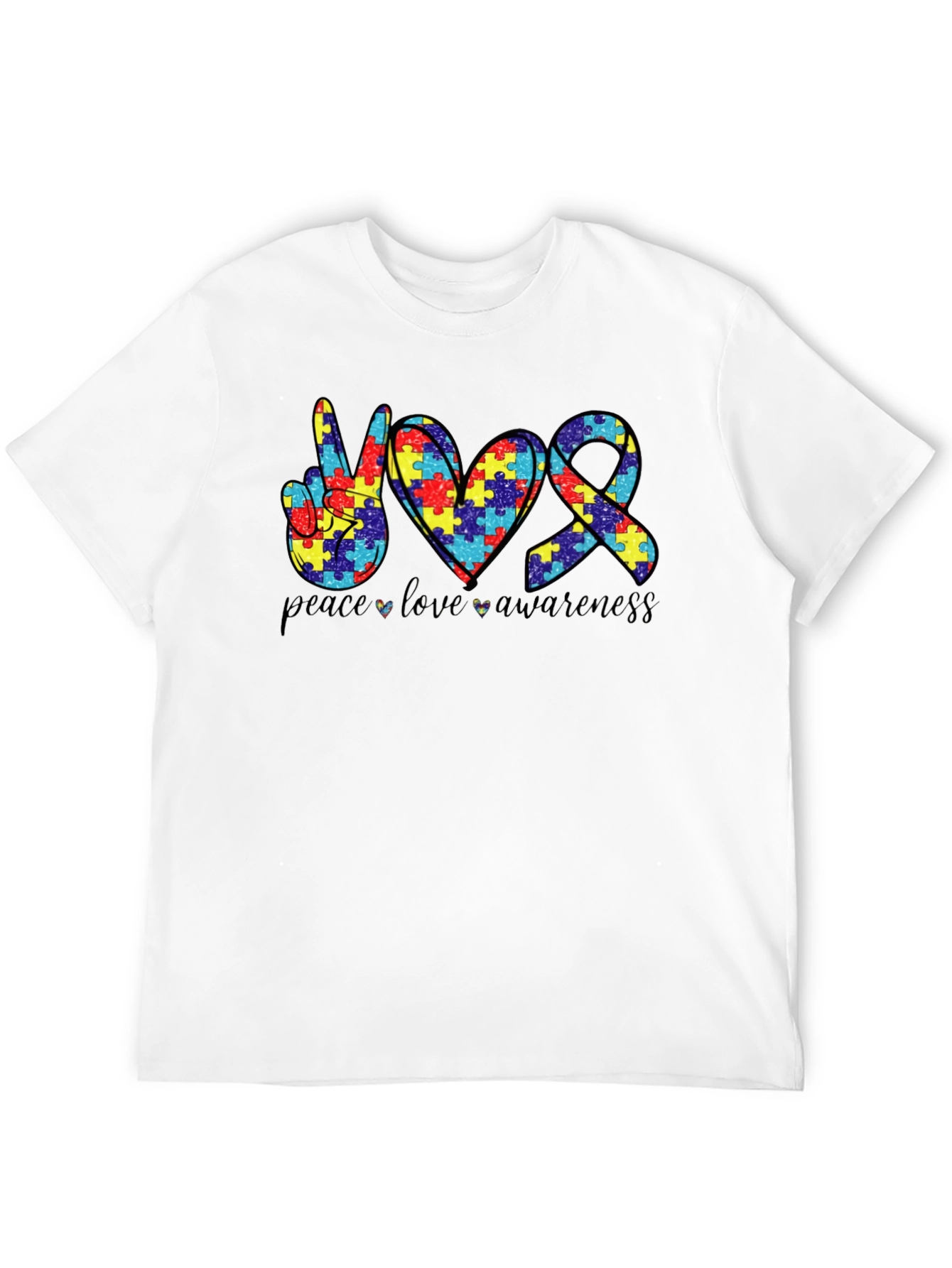 Peace Love Awareness Autism Puzzle T-Shirt