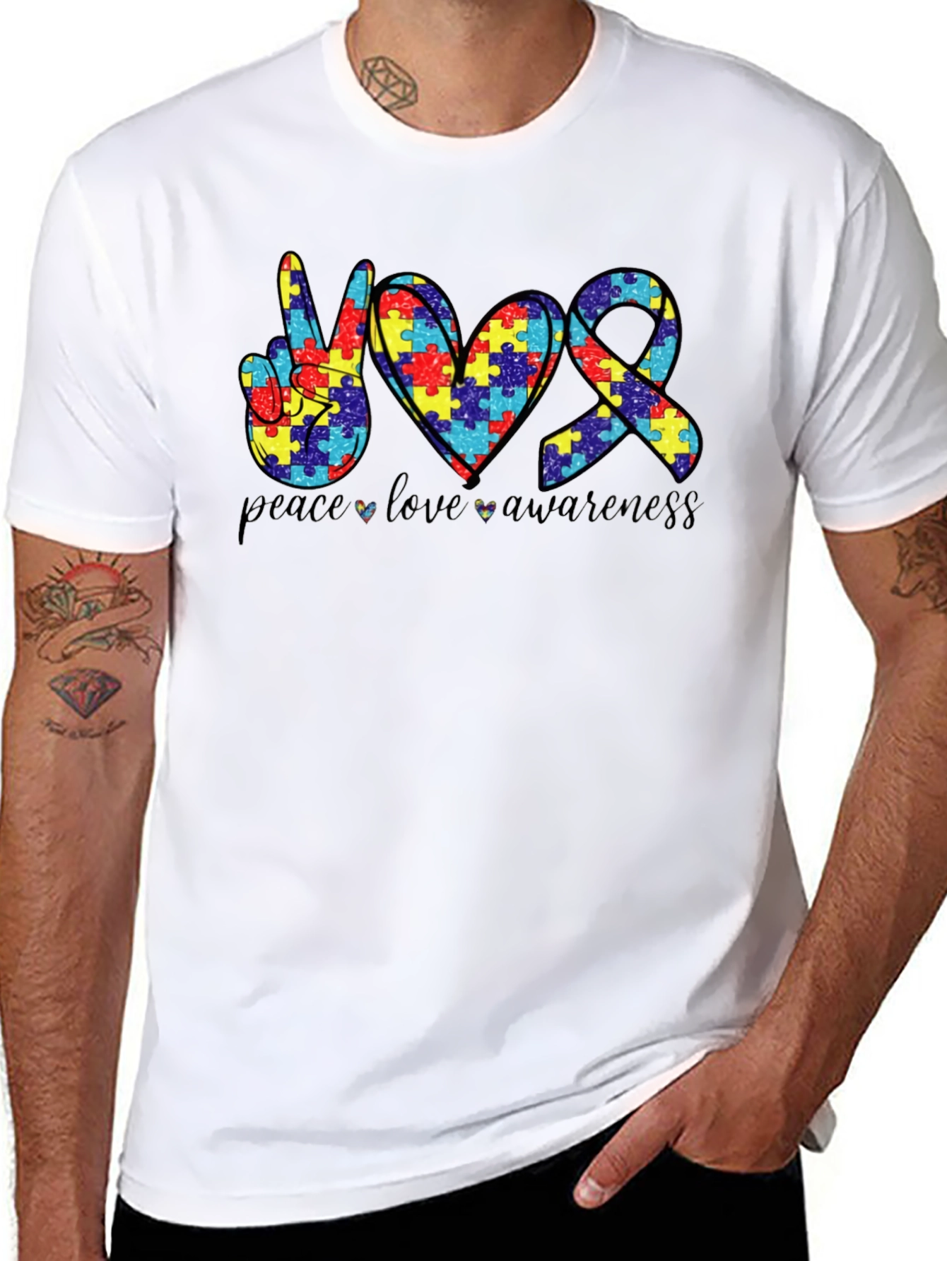 Peace Love Awareness Autism Puzzle T-Shirt