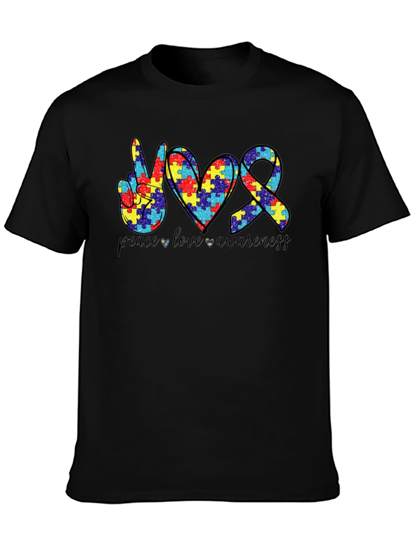 Peace Love Awareness Autism Puzzle T-Shirt