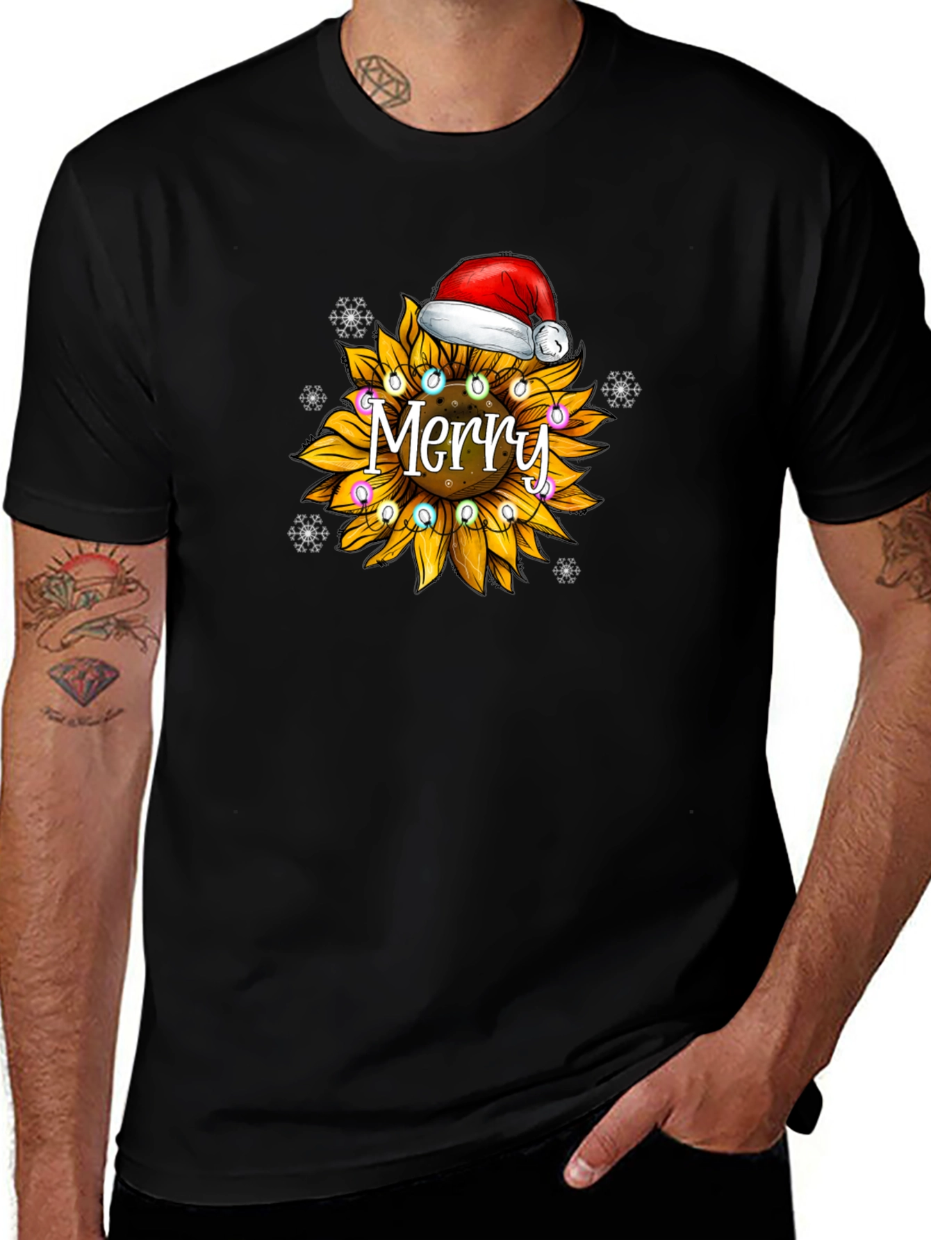 Sunflower Merry Christmas Graphic T-Shirt