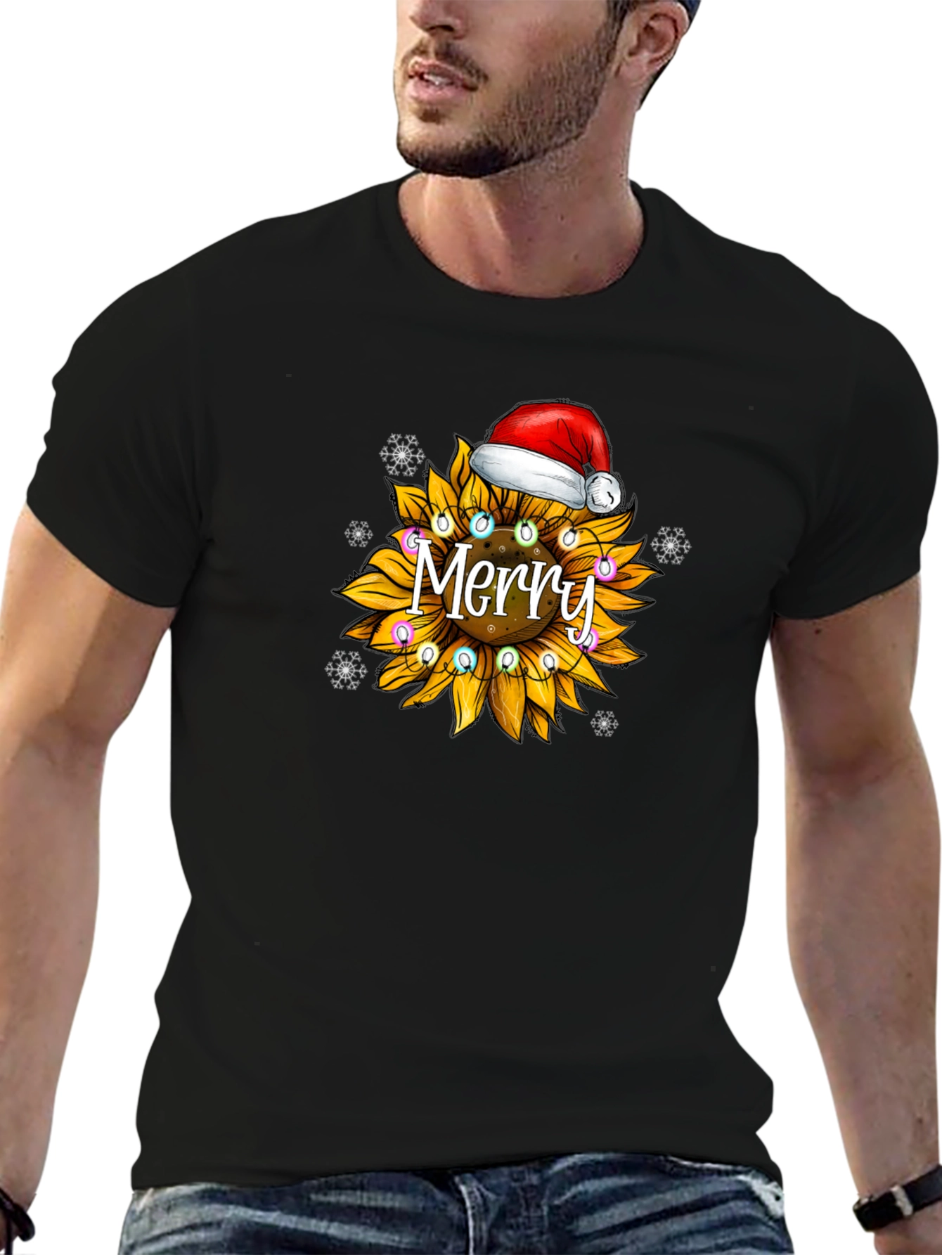 Sunflower Merry Christmas Graphic T-Shirt