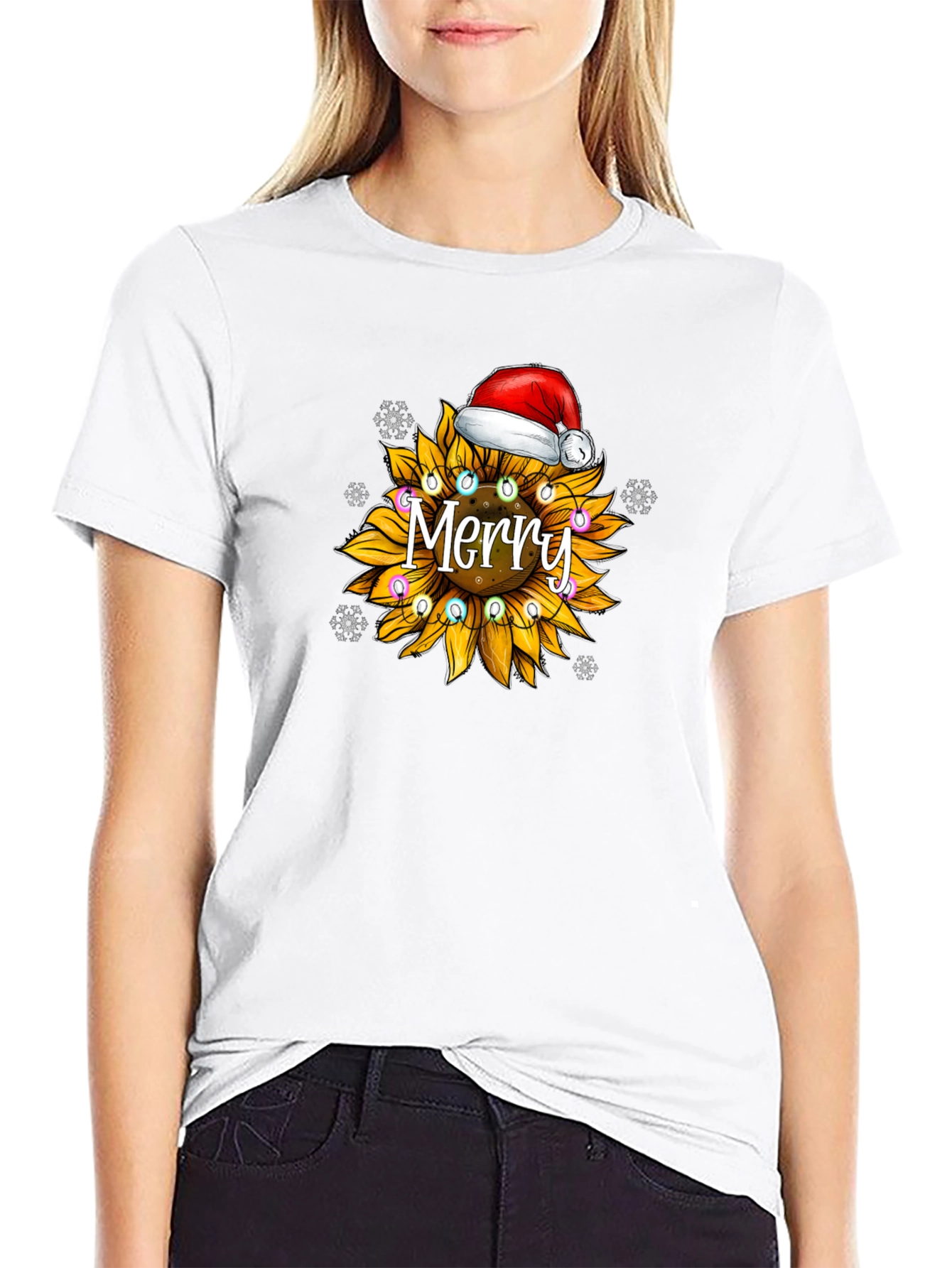 Sunflower Merry Christmas Graphic T-Shirt