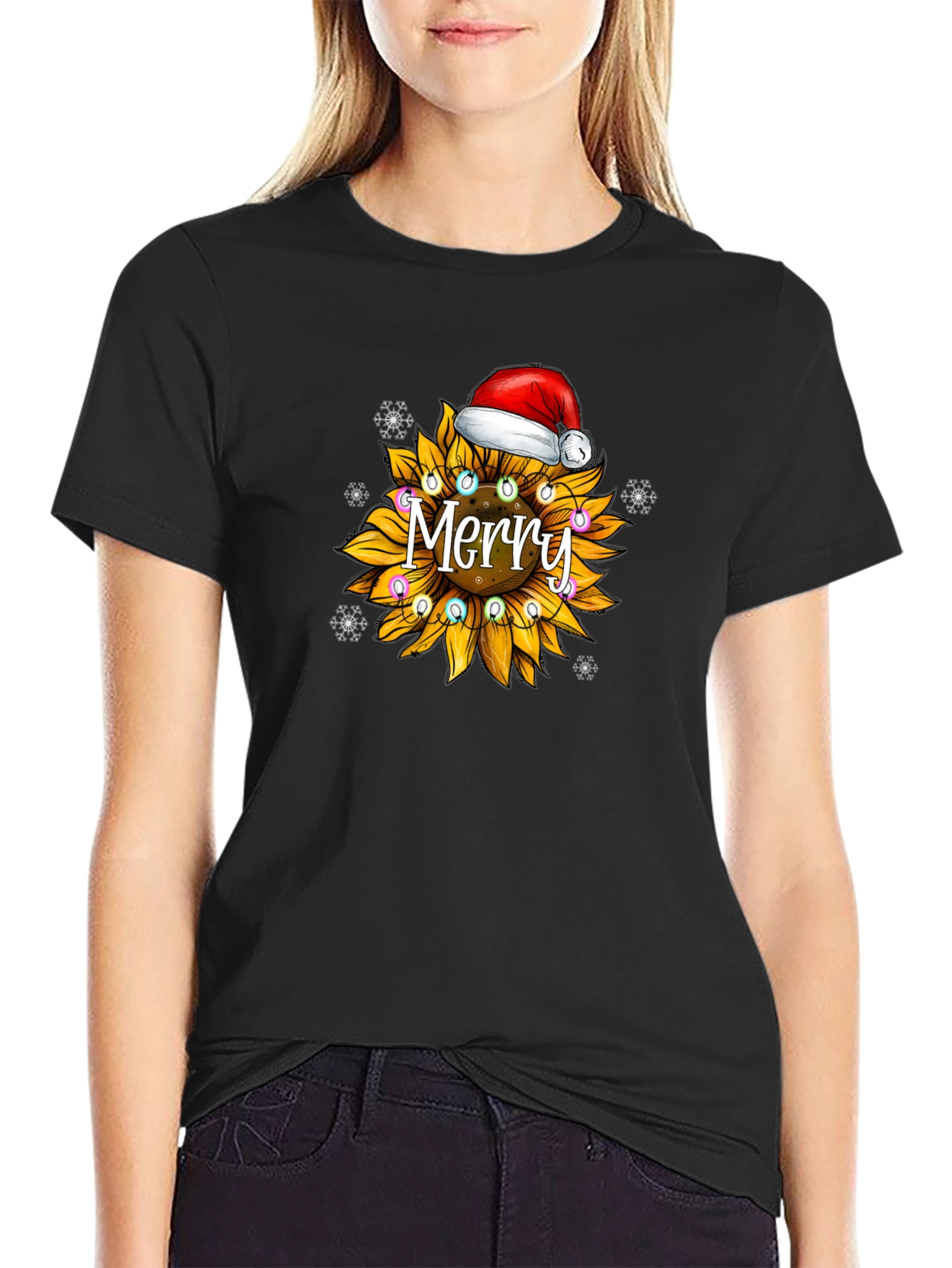 Sunflower Merry Christmas Graphic T-Shirt