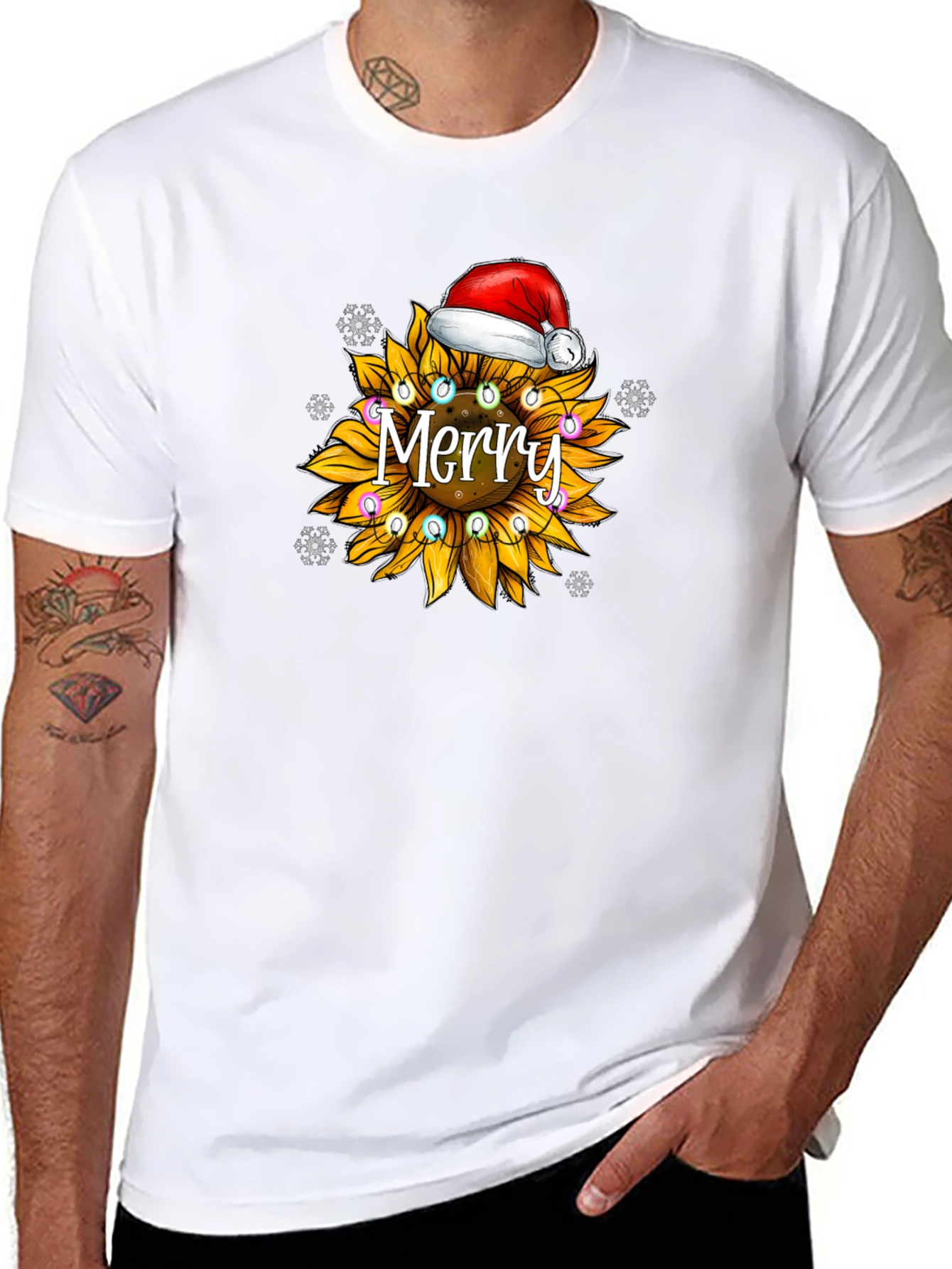 Sunflower Merry Christmas Graphic T-Shirt