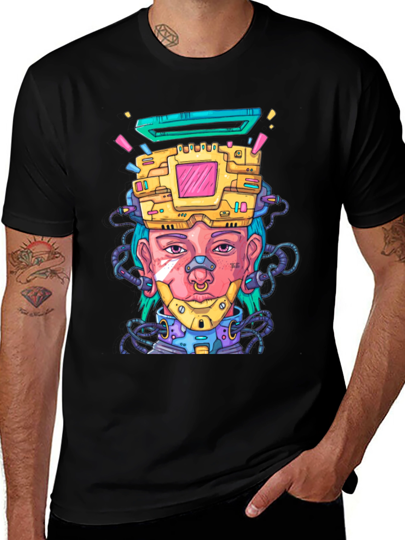 Cyberpunk Style Graphic T-Shirt - Futuristic Art