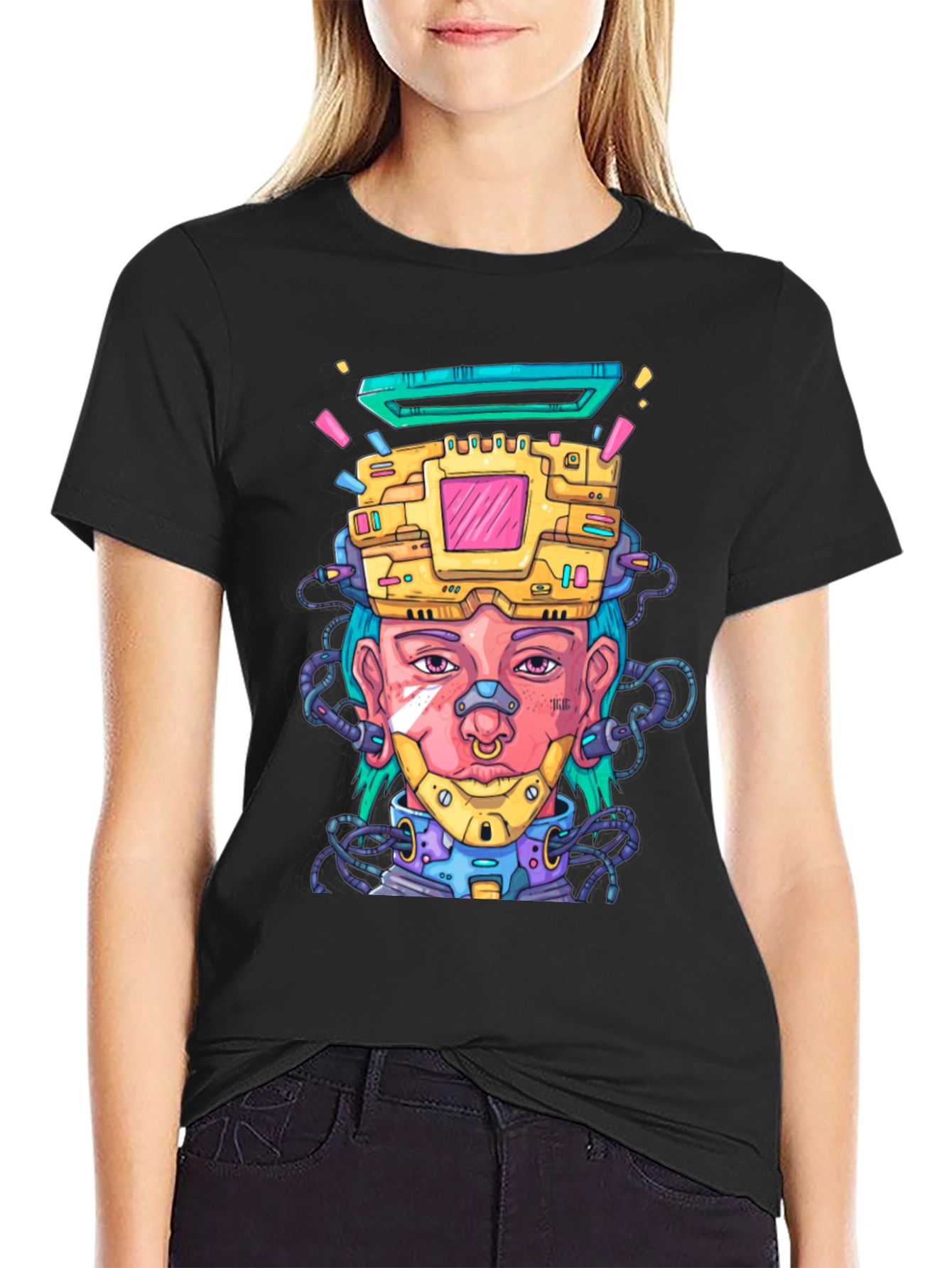 Cyberpunk Style Graphic T-Shirt - Futuristic Art