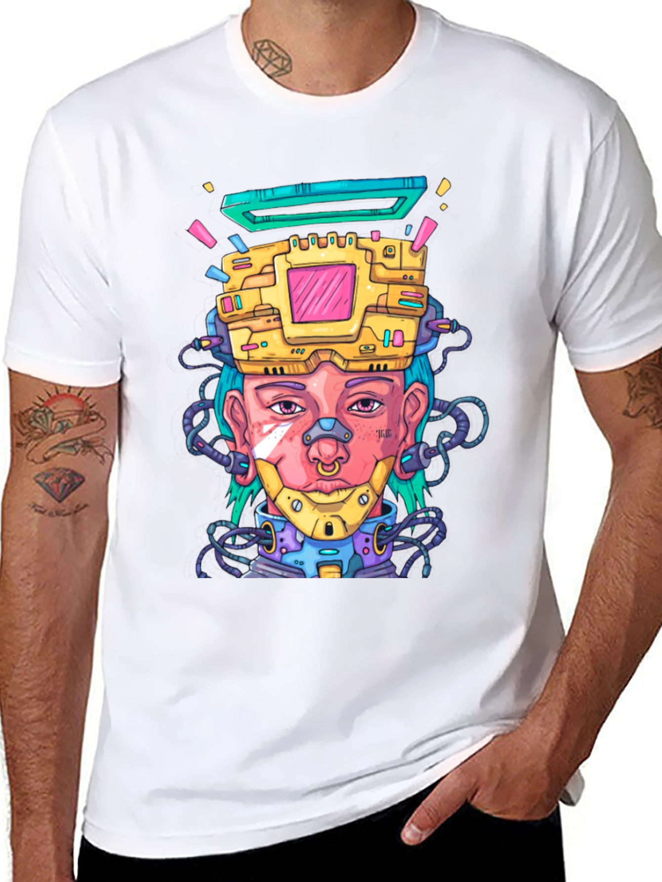 Cyberpunk Style Graphic T-Shirt - Futuristic Art