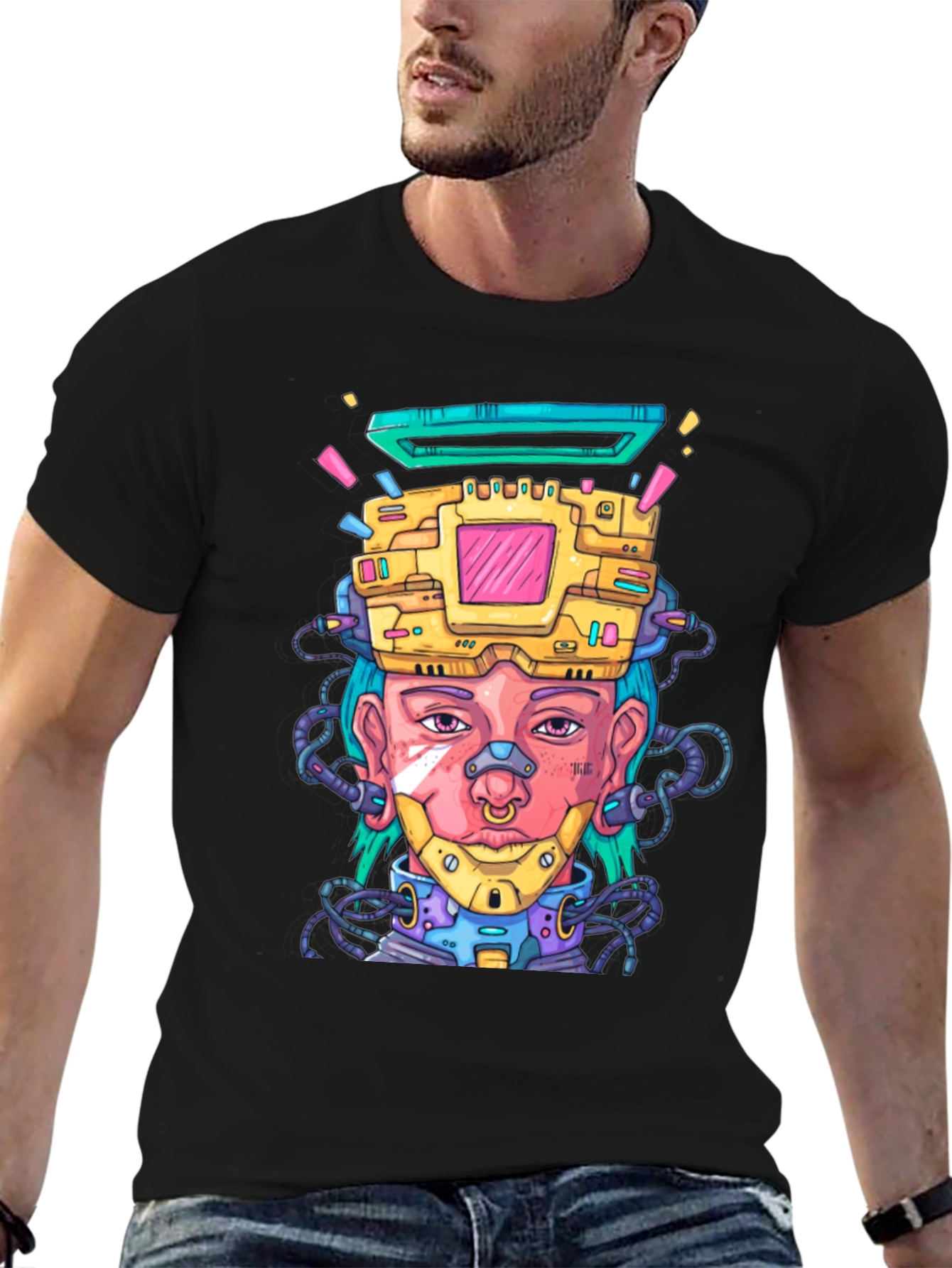 Cyberpunk Style Graphic T-Shirt - Futuristic Art