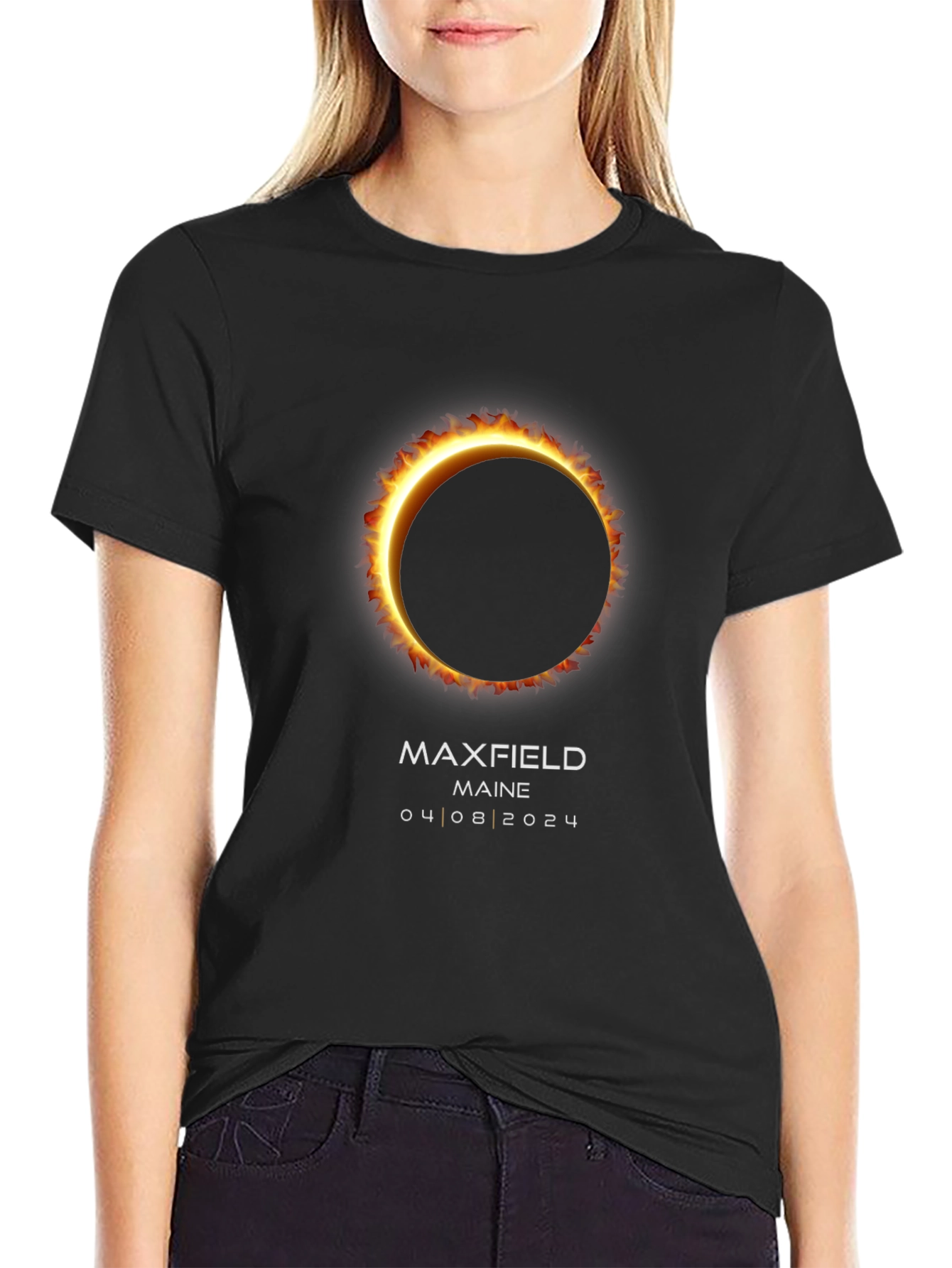 Maxfield Maine Eclipse 2024 Black T-Shirt