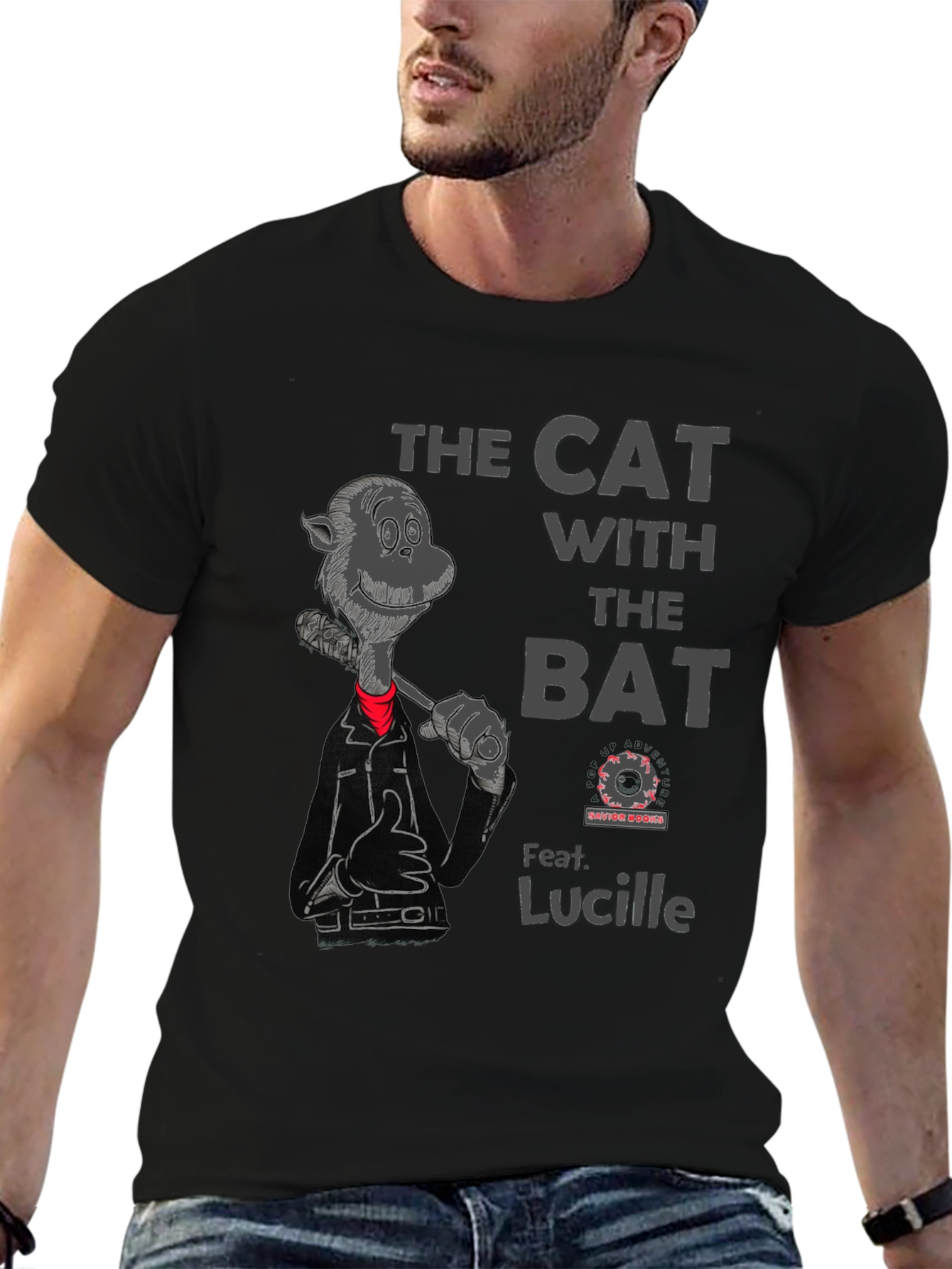 Cat with the Bat Black T-Shirt