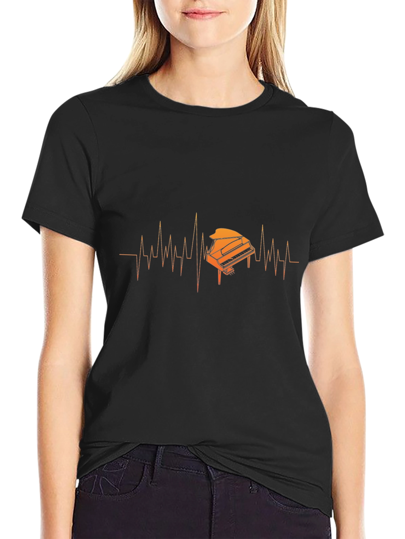 Piano Heartbeat Graphic T-Shirt - Music Lover Tee