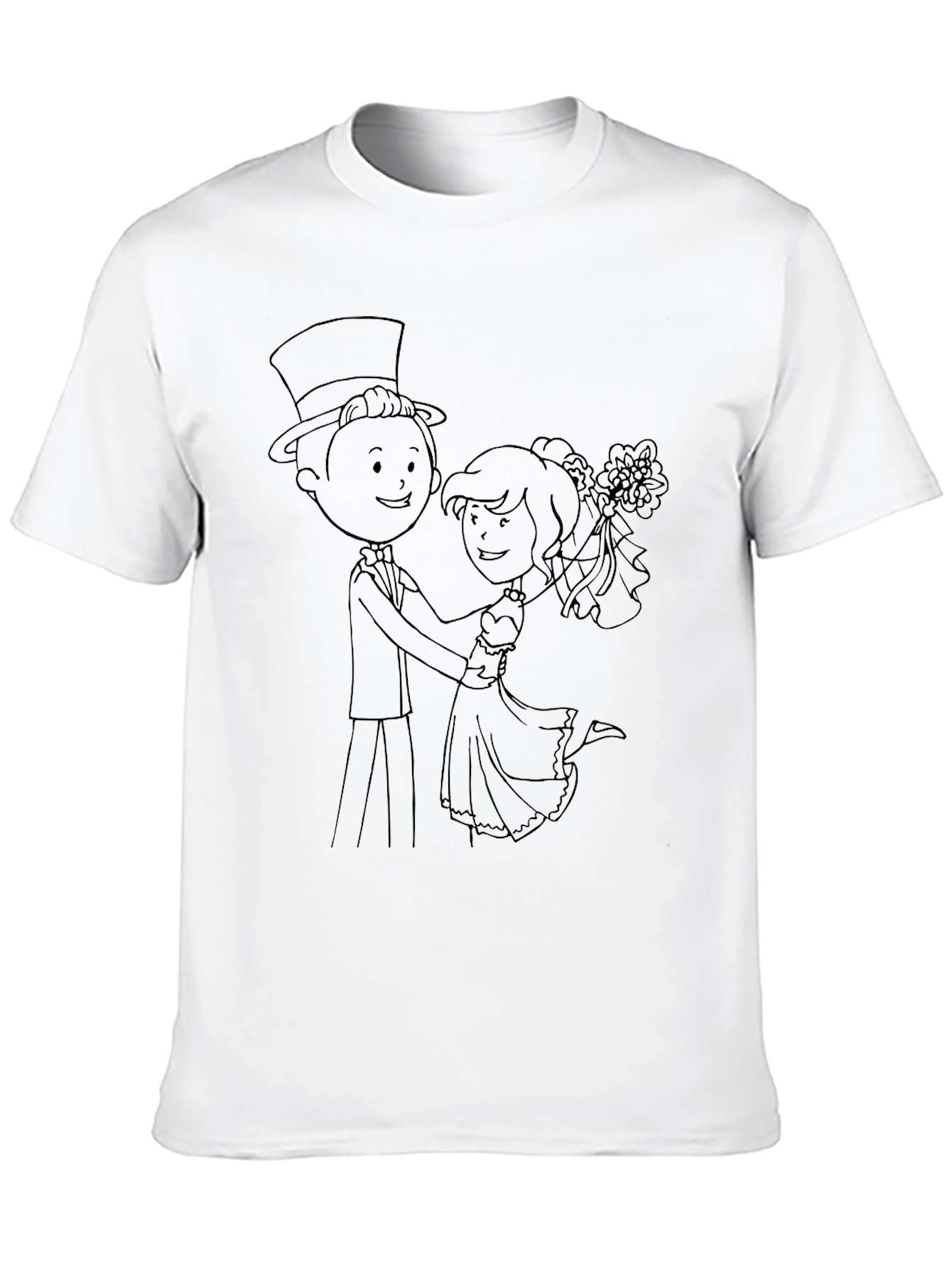 Cartoon Wedding Couple Black T-Shirt