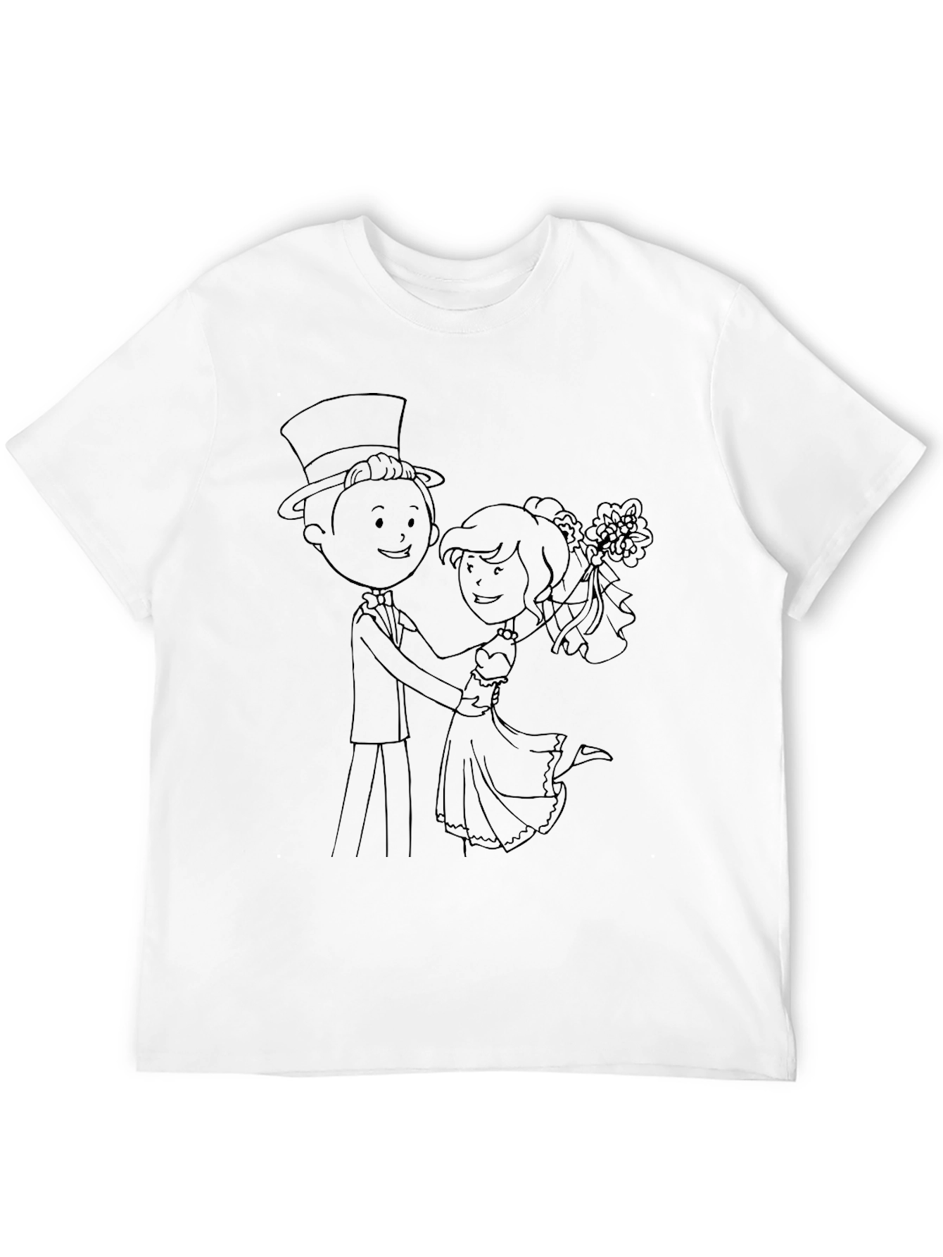 Cartoon Wedding Couple Black T-Shirt
