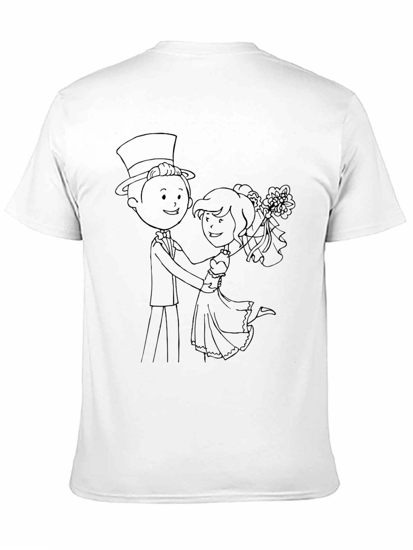 Cartoon Wedding Couple Black T-Shirt