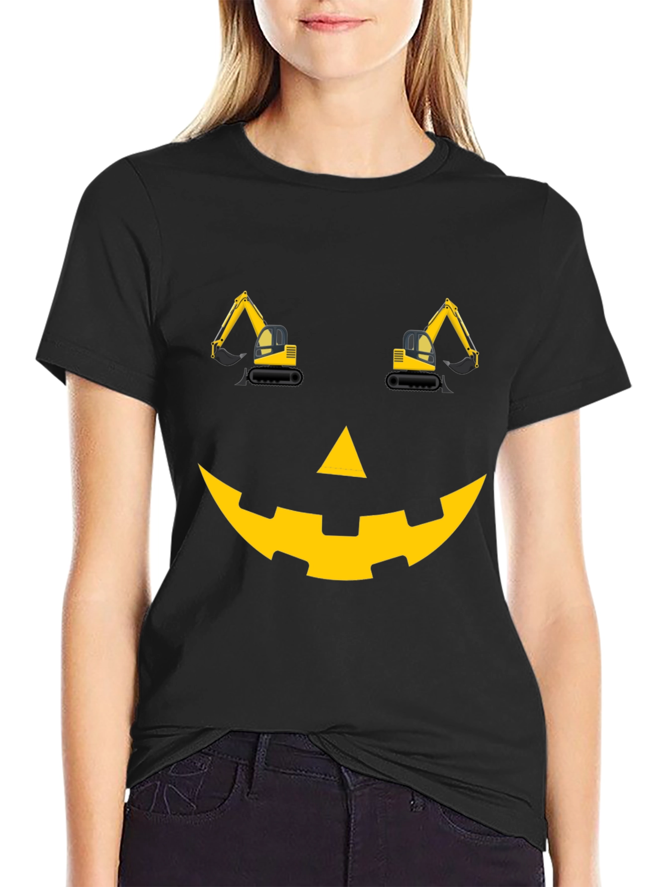 Construction Excavator Pumpkin Face Halloween T-Shirt