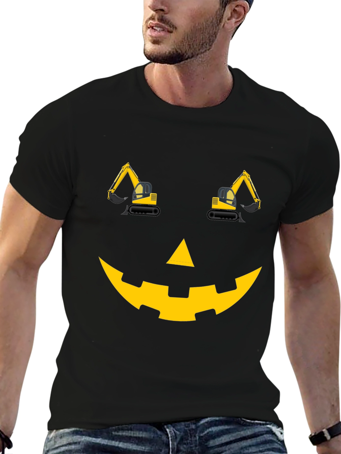 Construction Excavator Pumpkin Face Halloween T-Shirt