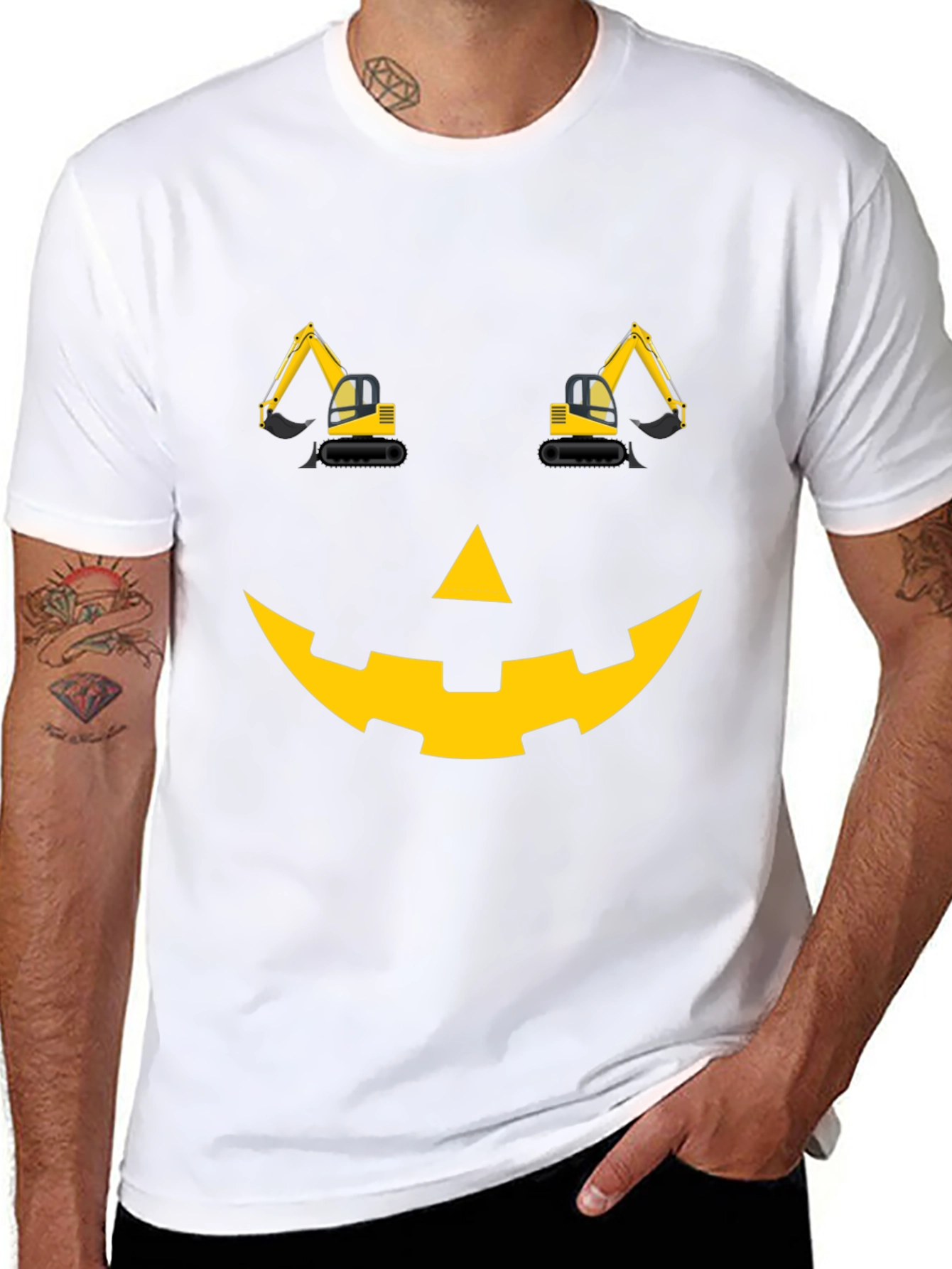 Construction Excavator Pumpkin Face Halloween T-Shirt