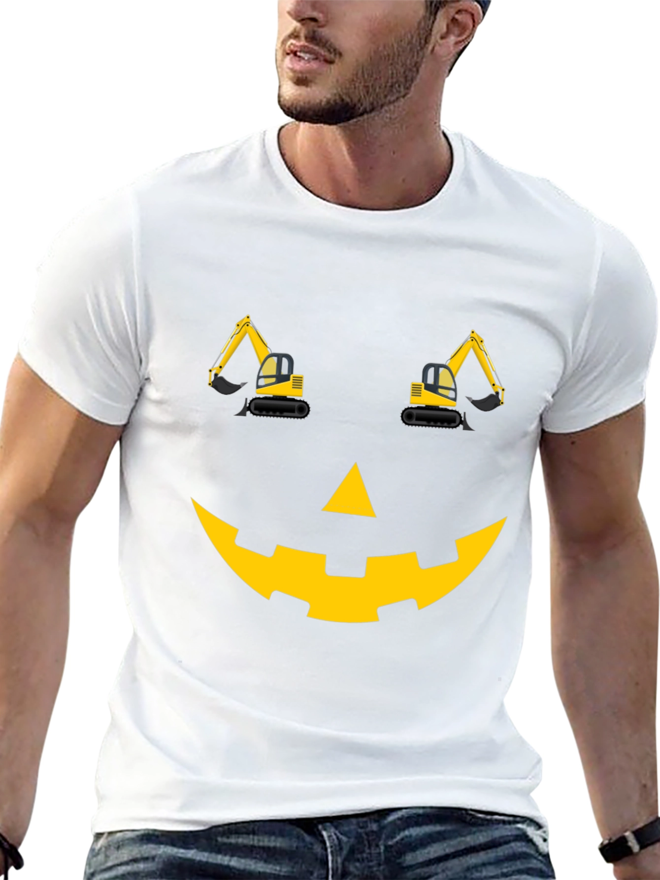 Construction Excavator Pumpkin Face Halloween T-Shirt