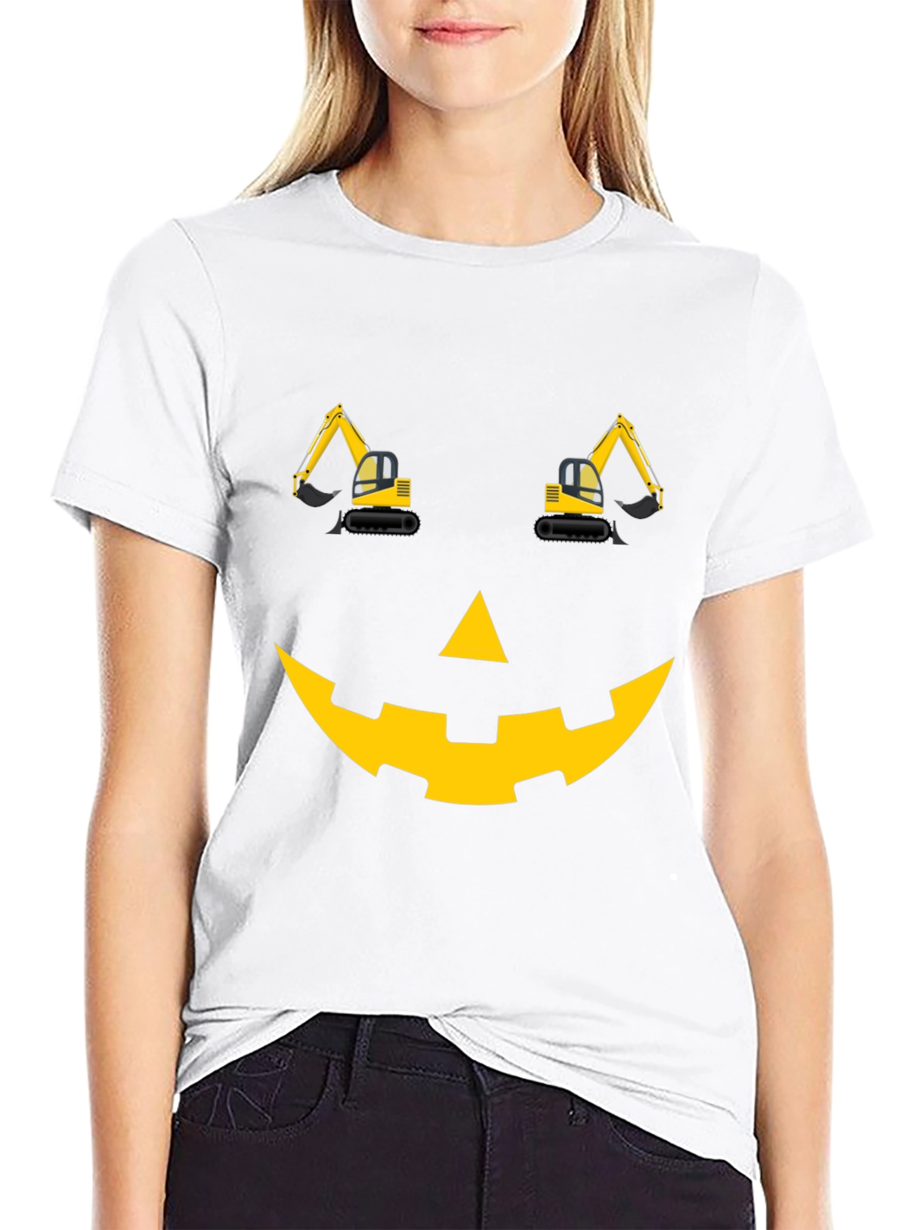 Construction Excavator Pumpkin Face Halloween T-Shirt