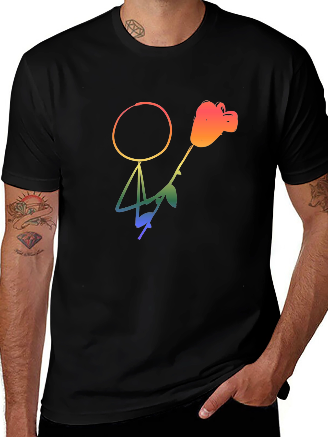 Rainbow Stick Figure Rose Graphic Tee