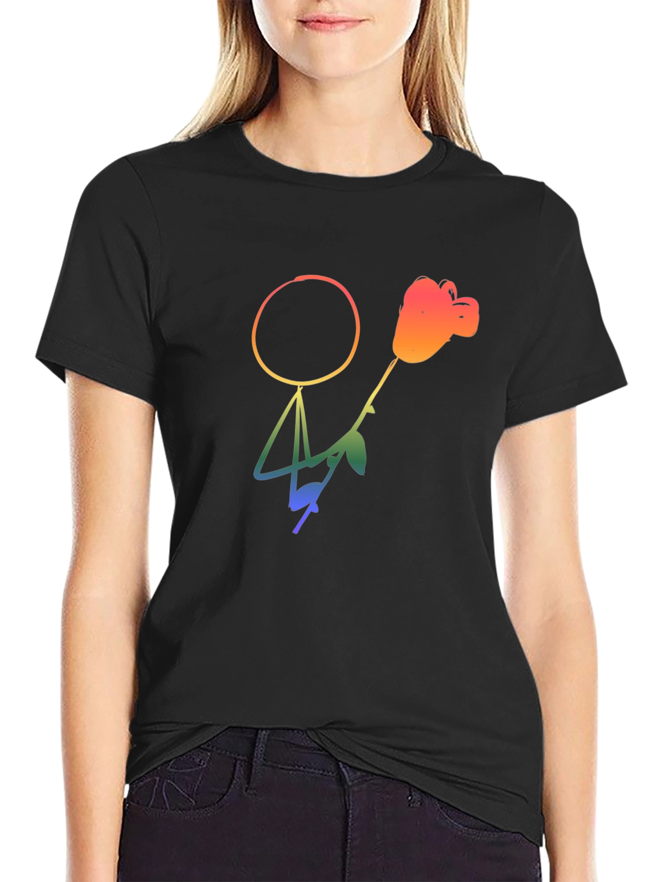 Rainbow Stick Figure Rose Graphic Tee