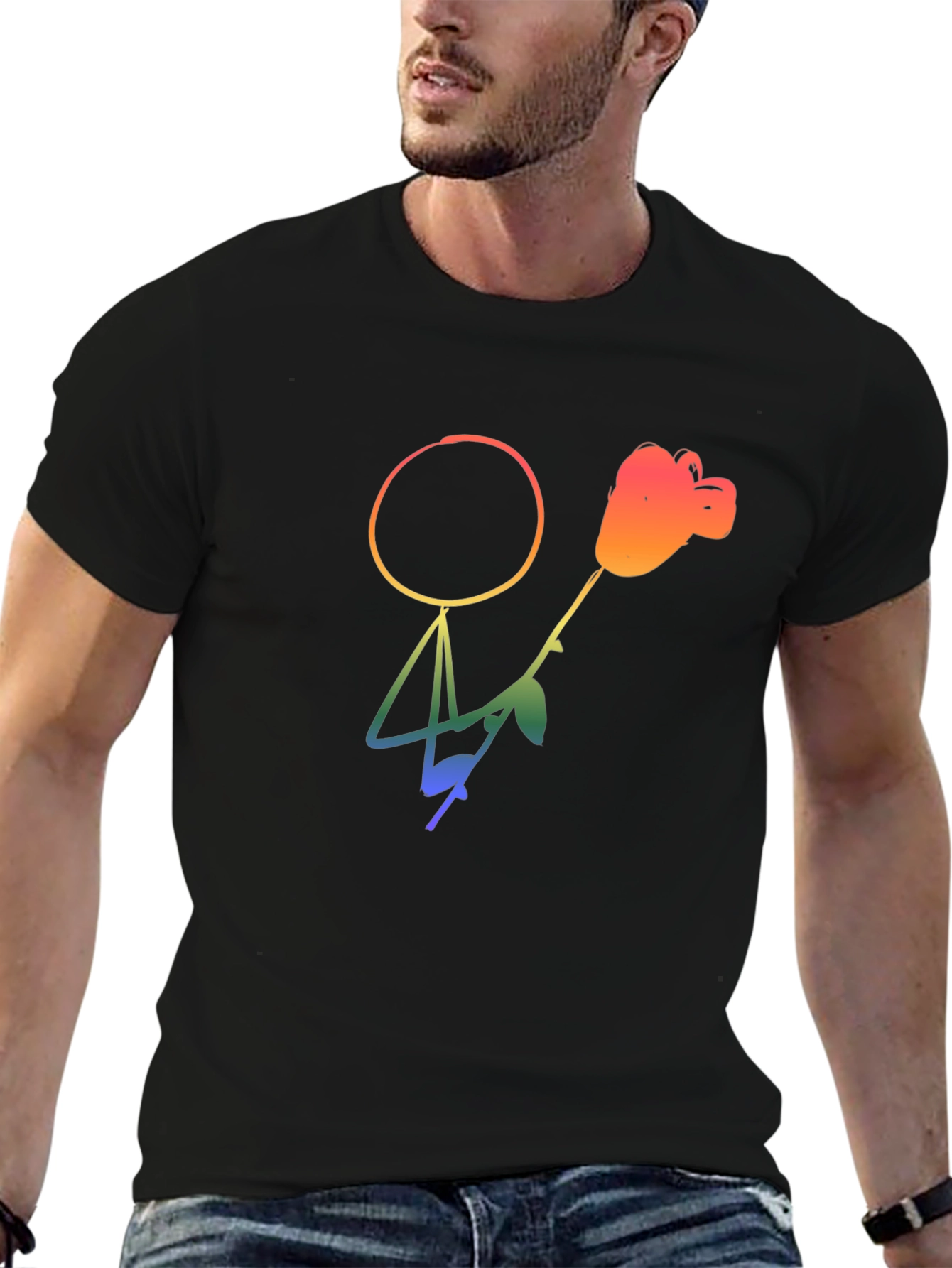 Rainbow Stick Figure Rose Graphic Tee