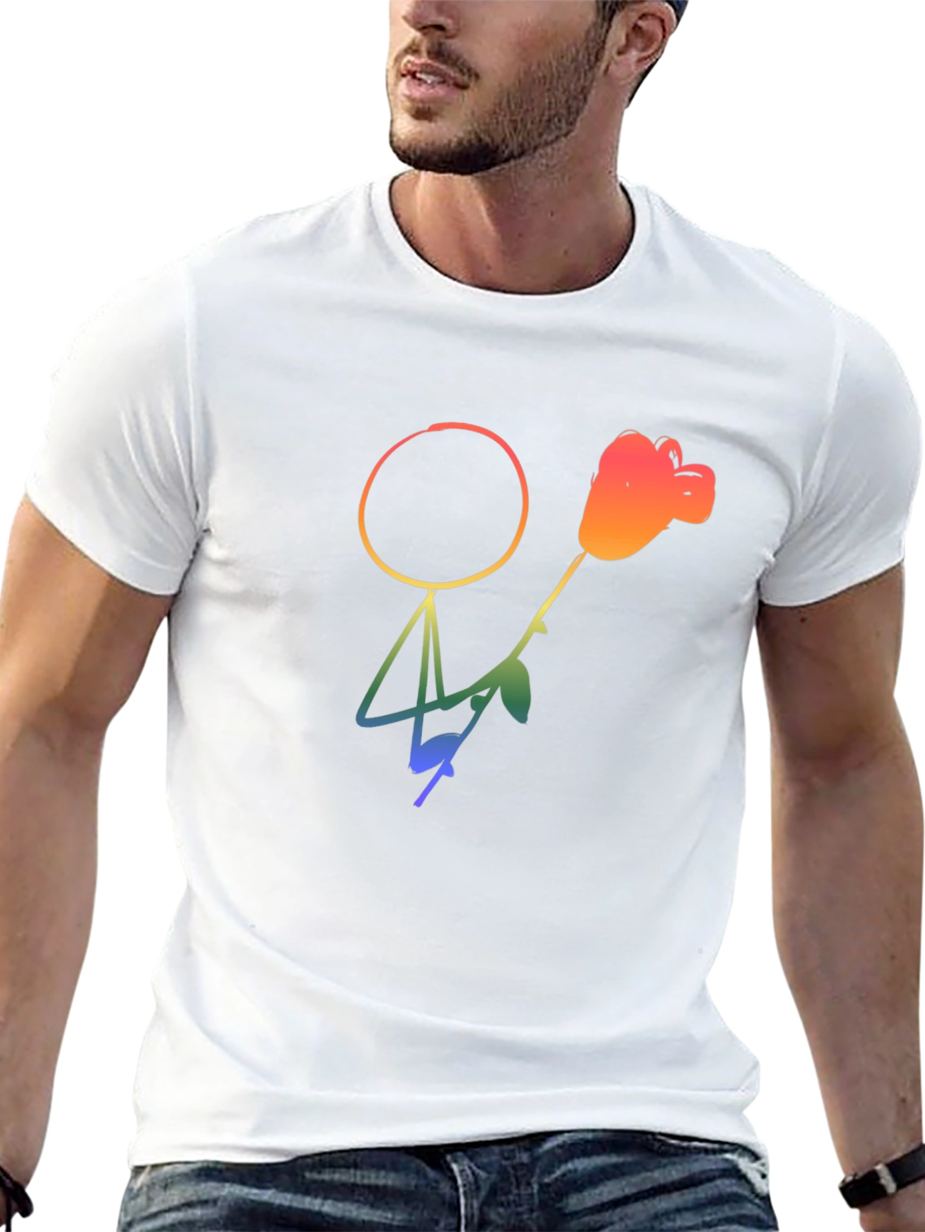 Rainbow Stick Figure Rose Graphic Tee