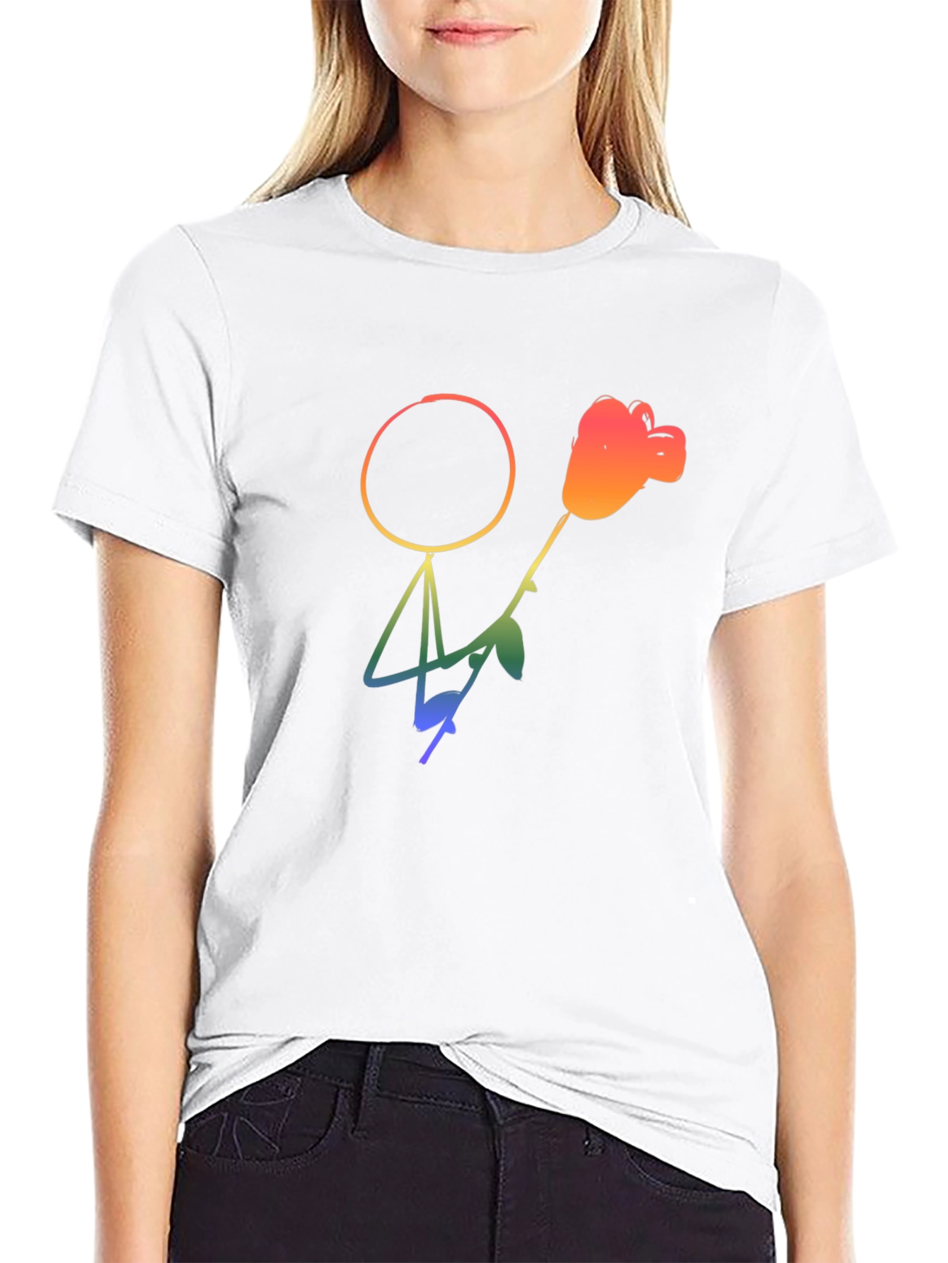 Rainbow Stick Figure Rose Graphic Tee