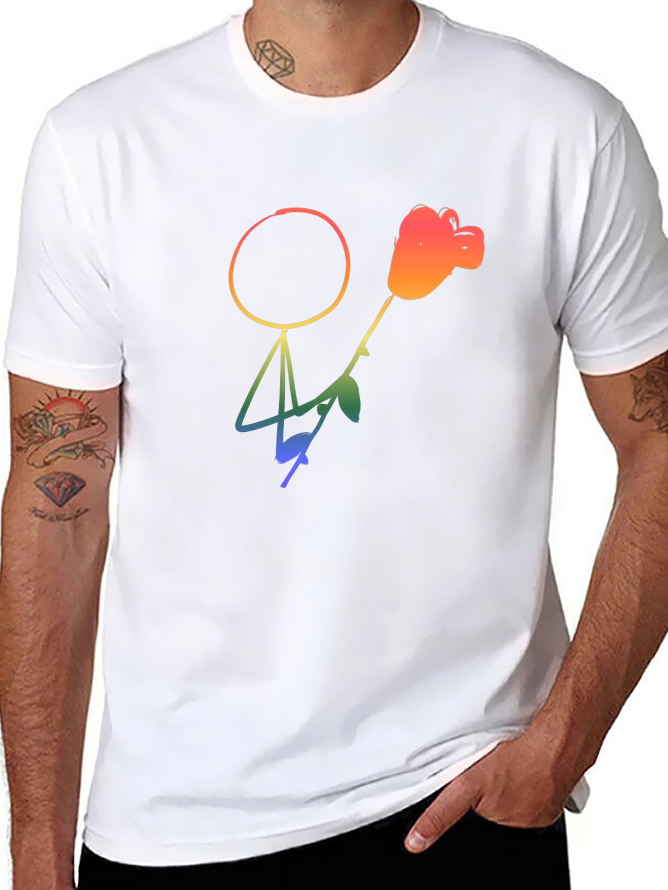 Rainbow Stick Figure Rose Graphic Tee