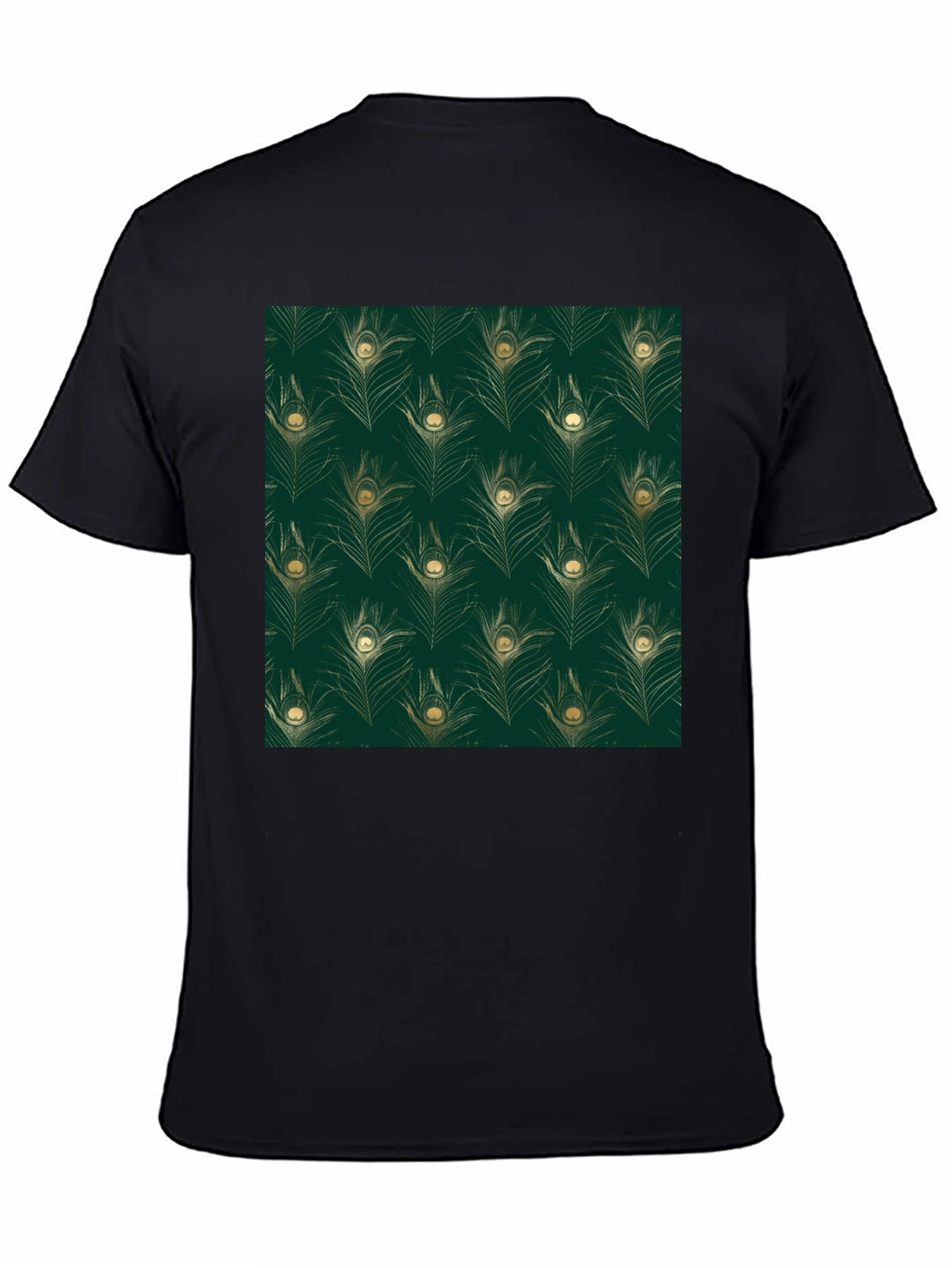 Elegant Peacock Feather Print Black T-Shirt